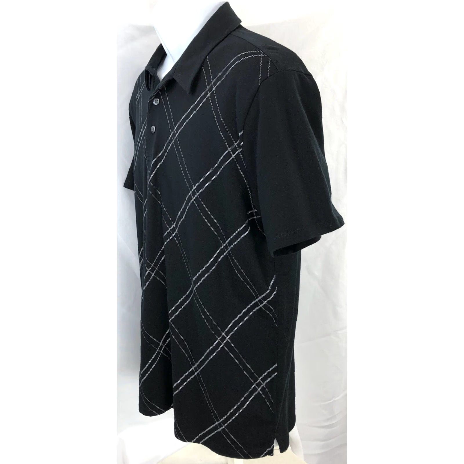 Express Express Polo Shirt Golf 3 Button L Black Geo Stripe Short Sleeve Men’s Casual Shirt Size US L / EU 52-54 / 3 - 2 Thumbnail