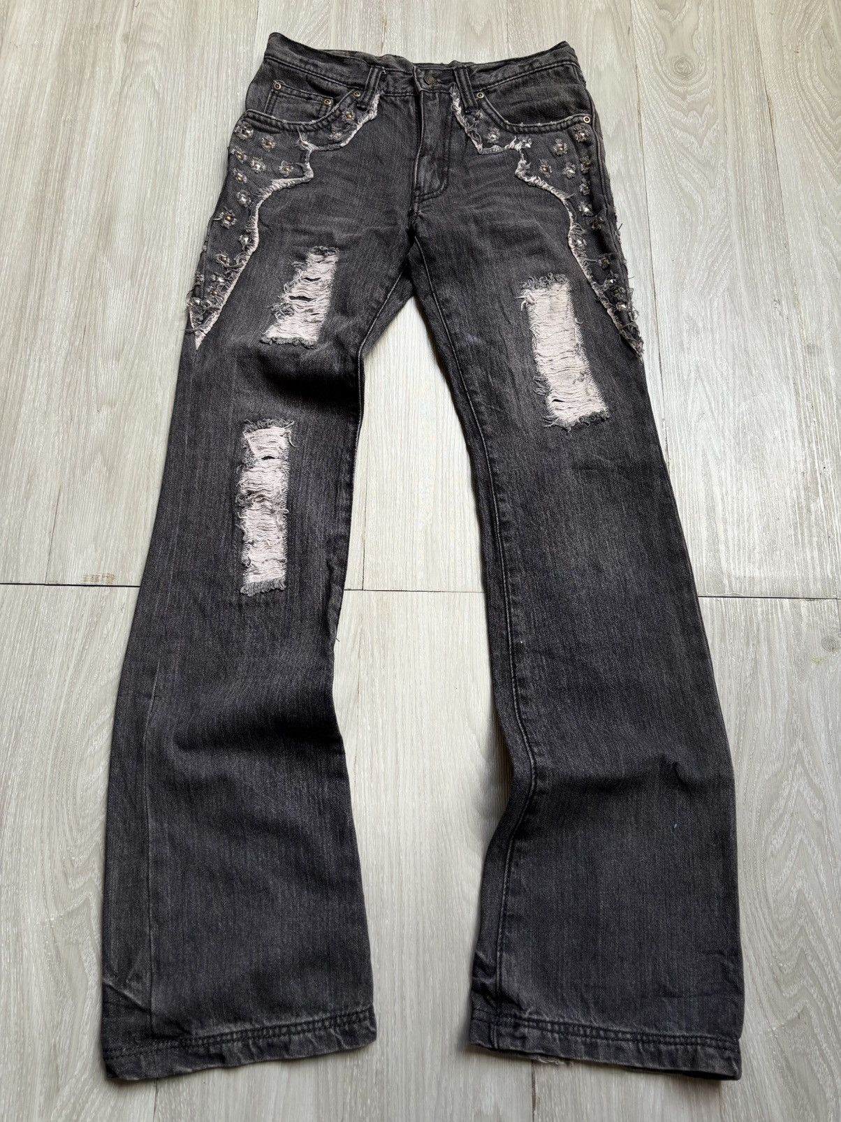 Japanese Brand shinehlll distressed flare jeans Size US 27 - 1 Thumbnail