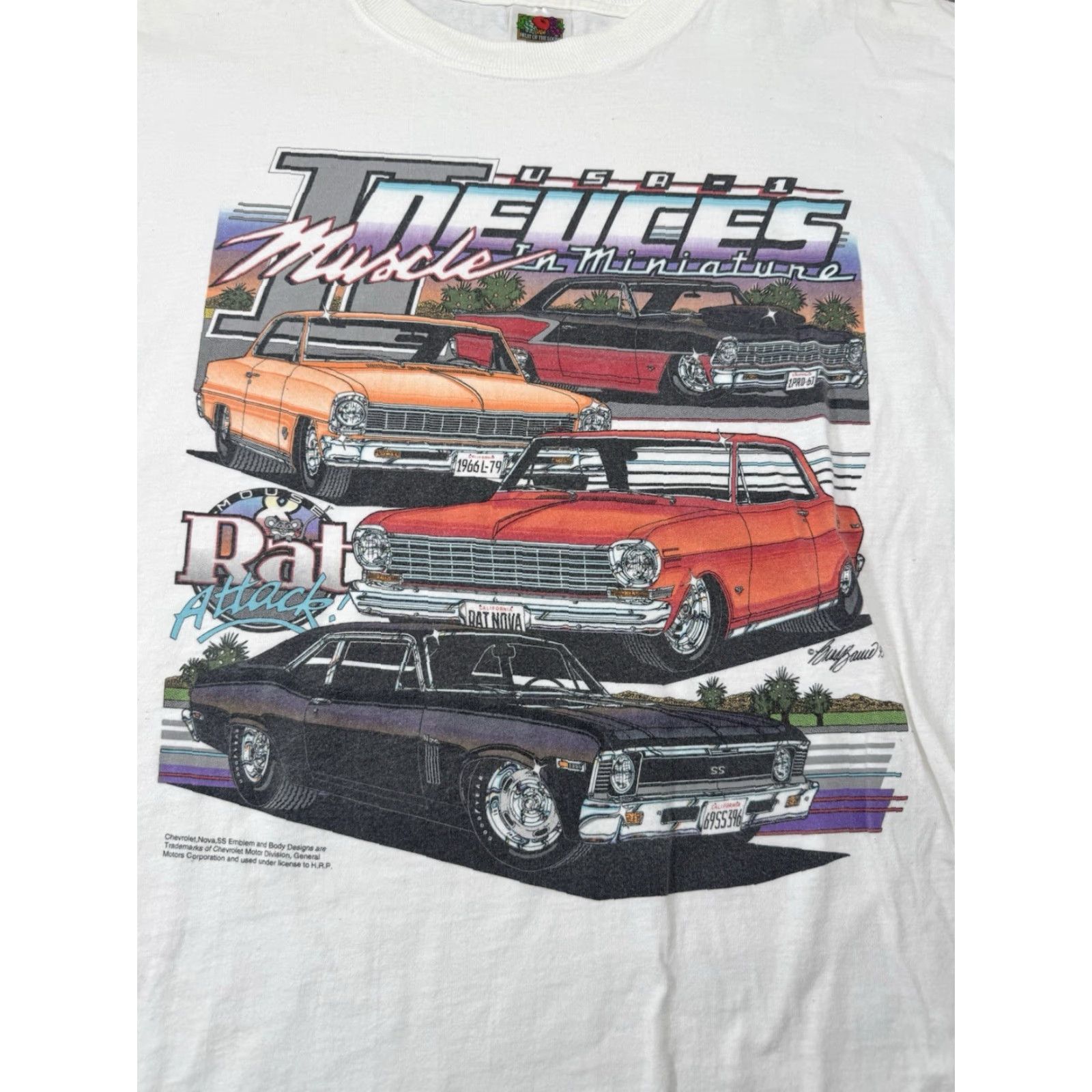 Gildan VINTAGE Fruit Of The Loom AutoRama T Shirt Deuces Rat Attack Tee Adult 2XL White Graphic Tee World Tour Mens Size US XXL / EU 58 / 5 - 2 Thumbnail