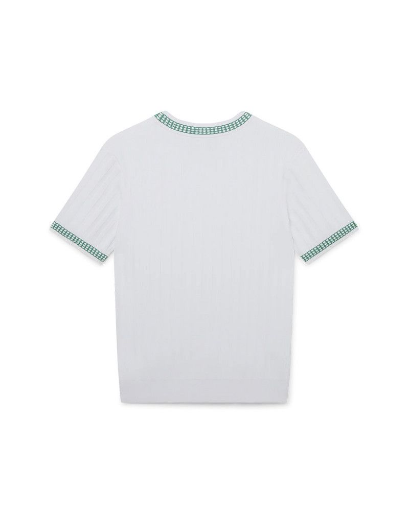 Casablanca o1mle0326 Rib Effect Crew Top T-Shirt in White/Green Size US M / EU 48-50 / 2 - 2 Thumbnail