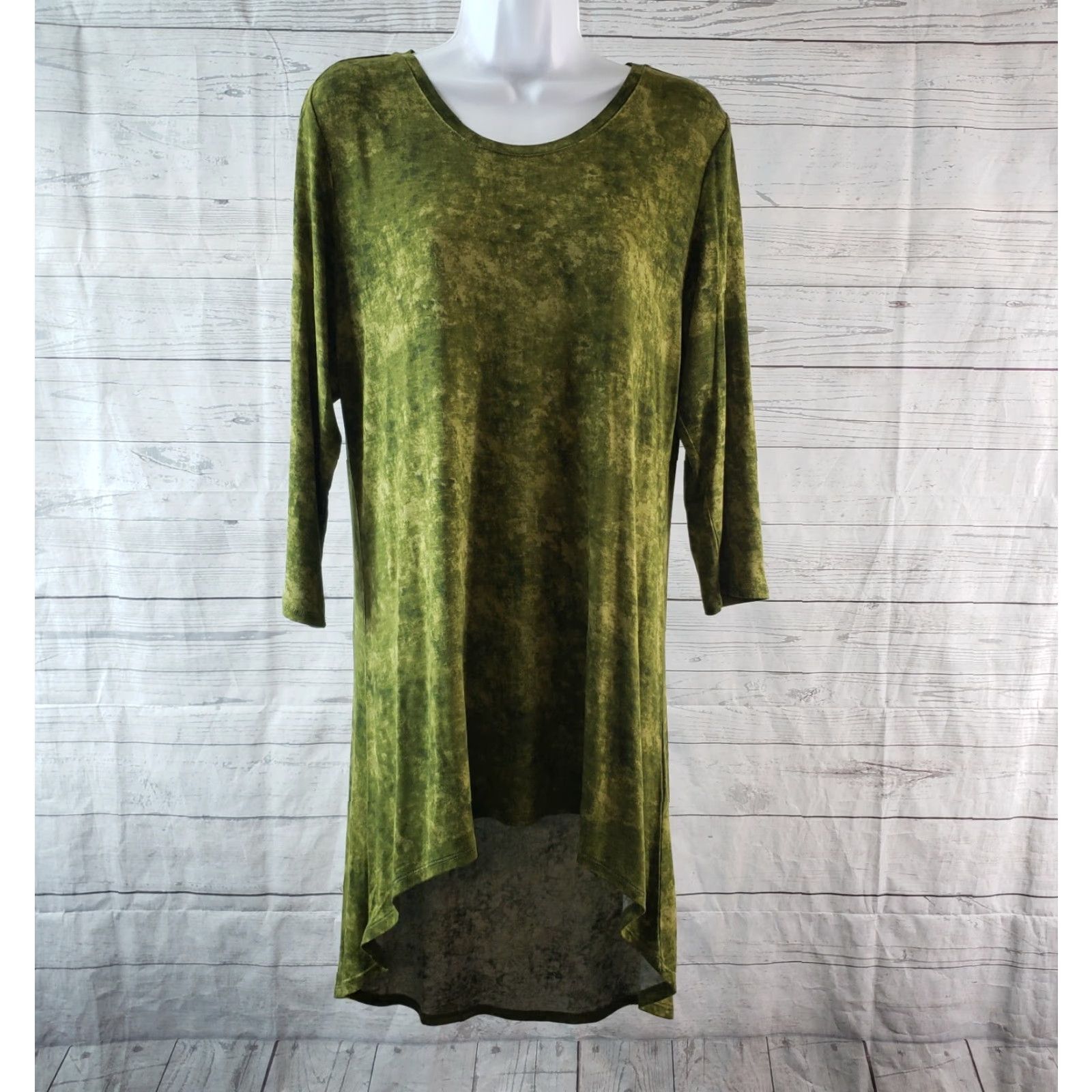 Vintage LOGO by Lori Goldstein Tunic Shirt Womens Sz Small Green 3/4 Sleeve Hi-Low Blouse Size S / US 4 / IT 40 - 2 Thumbnail