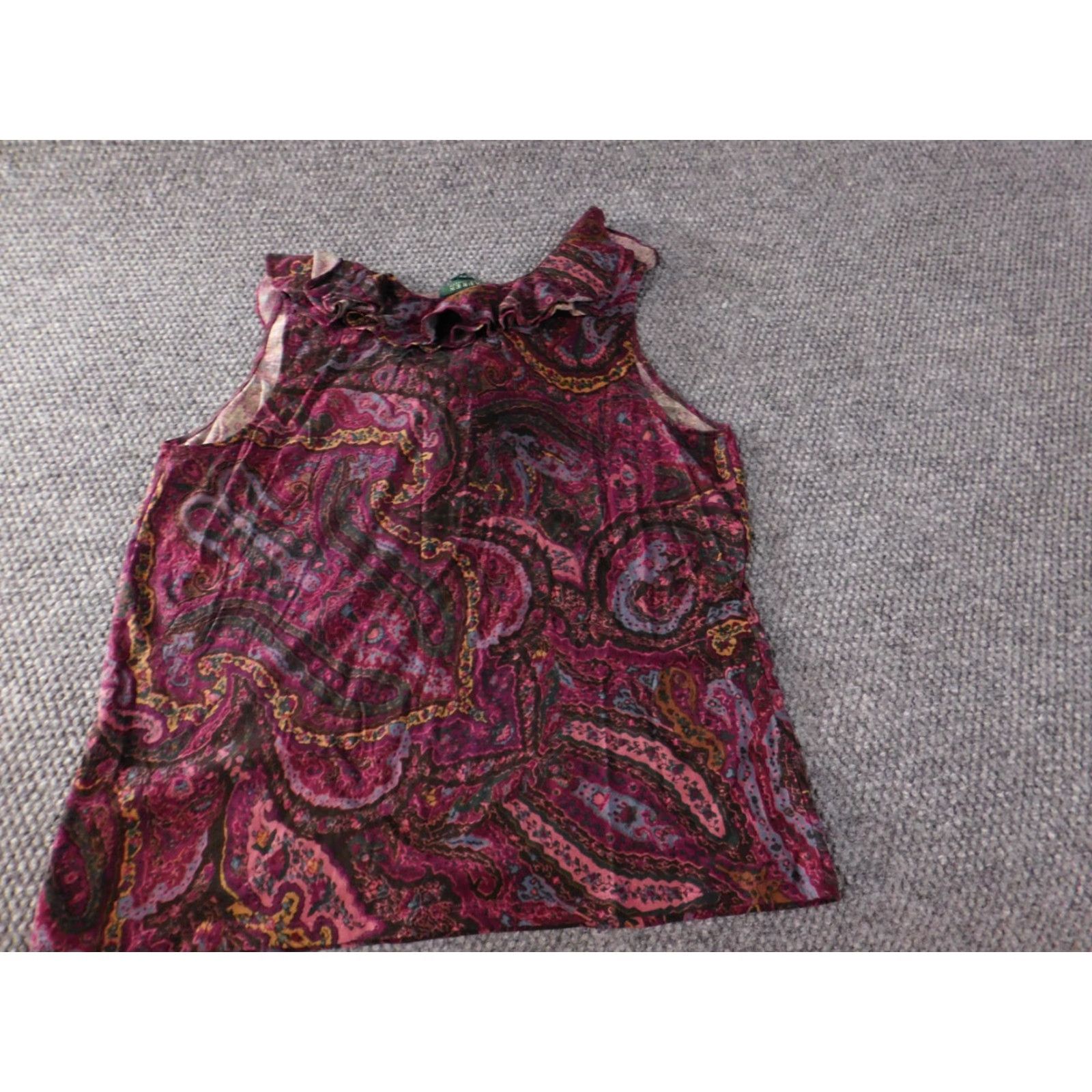 Ralph Lauren Lauren Ralph Lauren Blouse 1X Women Purple Paisley Knit V-Neck Pullover Ruffle Short Sleeveless Casual COTTON Knit Dressy Basic Size XL / US 12-14 / IT 48-50 - 7 Thumbnail