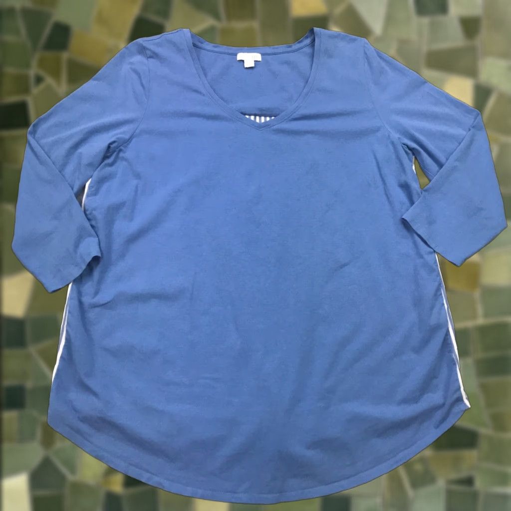 J. Jill J. Jill Shirt Womens M Blue Stripe Back Button Down V-Neck 3/4 Sleeve Cotton Blend Casual Shirt Nike Size M / US 6-8 / IT 42-44 - 1 Thumbnail