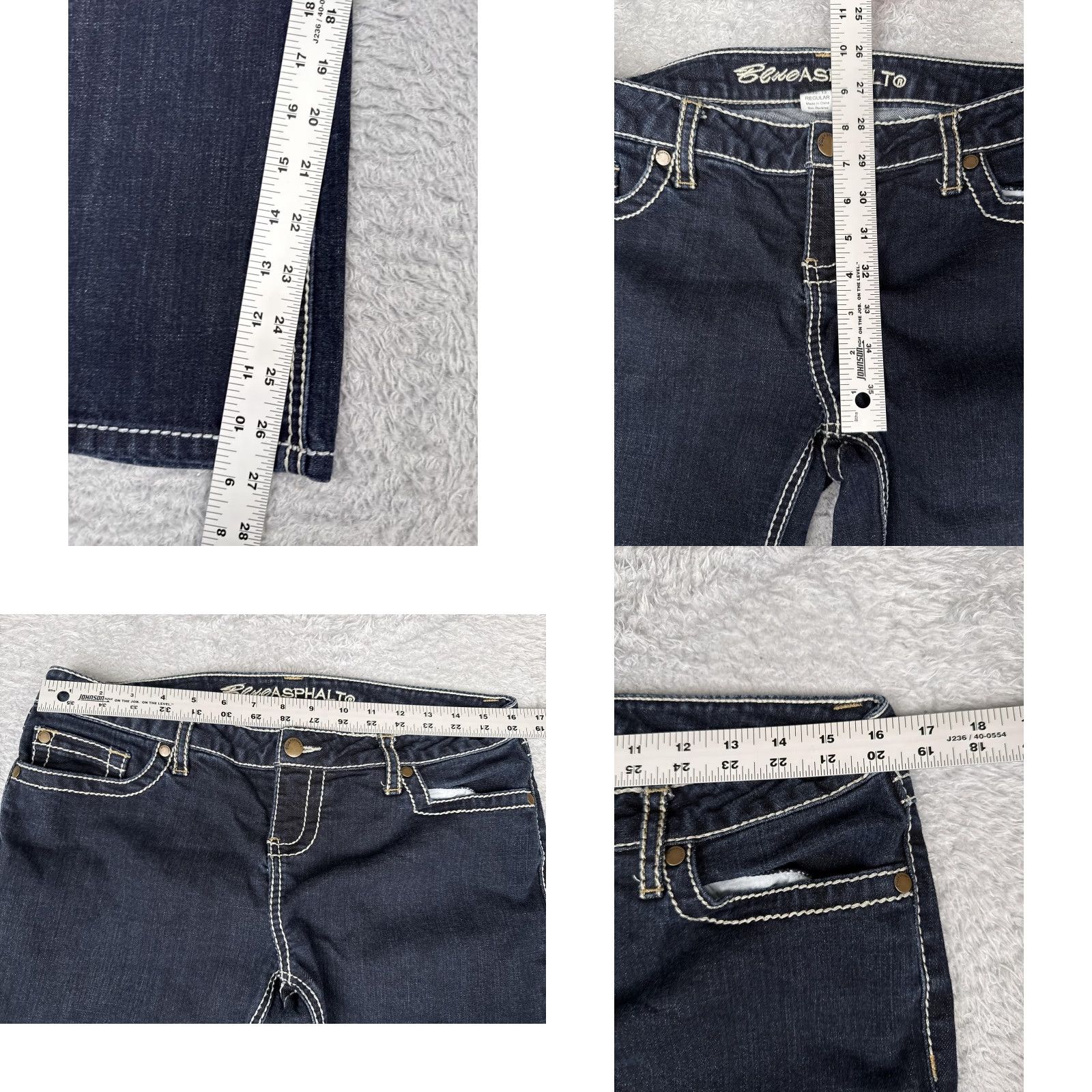 Vintage Blue Asphalt Jeans Bootcut Juniors 13 Dark Wash Low Rise 32x27 Denim Stretch 5-Pocket Womens Girls (063) Size 34" / US 12 / IT 48 - 8 Thumbnail