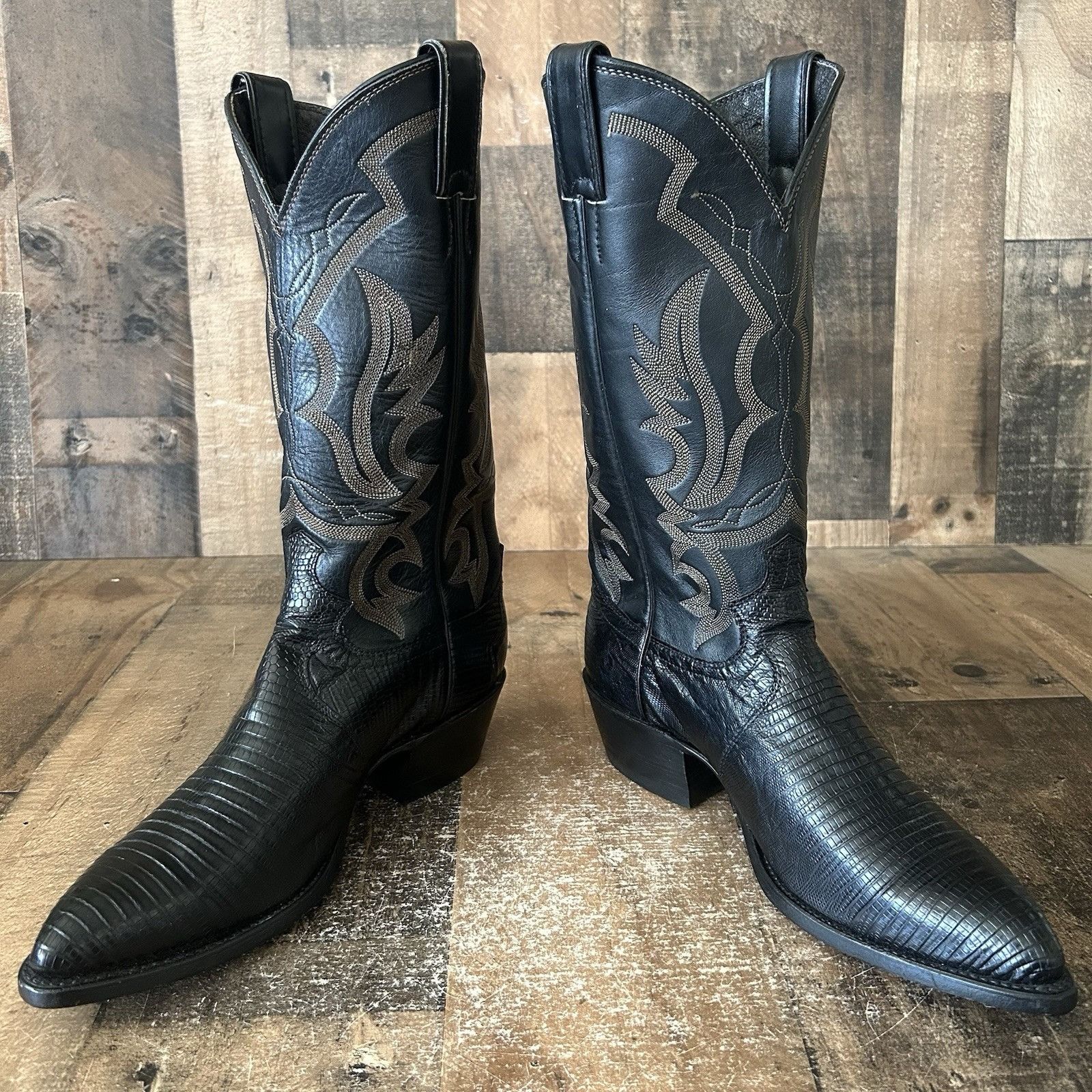 Justin Boots Justin Vintage Teju Lizard Black Cowboy Boots Mens 7.5 D Size US 7.5 / EU 40-41 - 11 Thumbnail