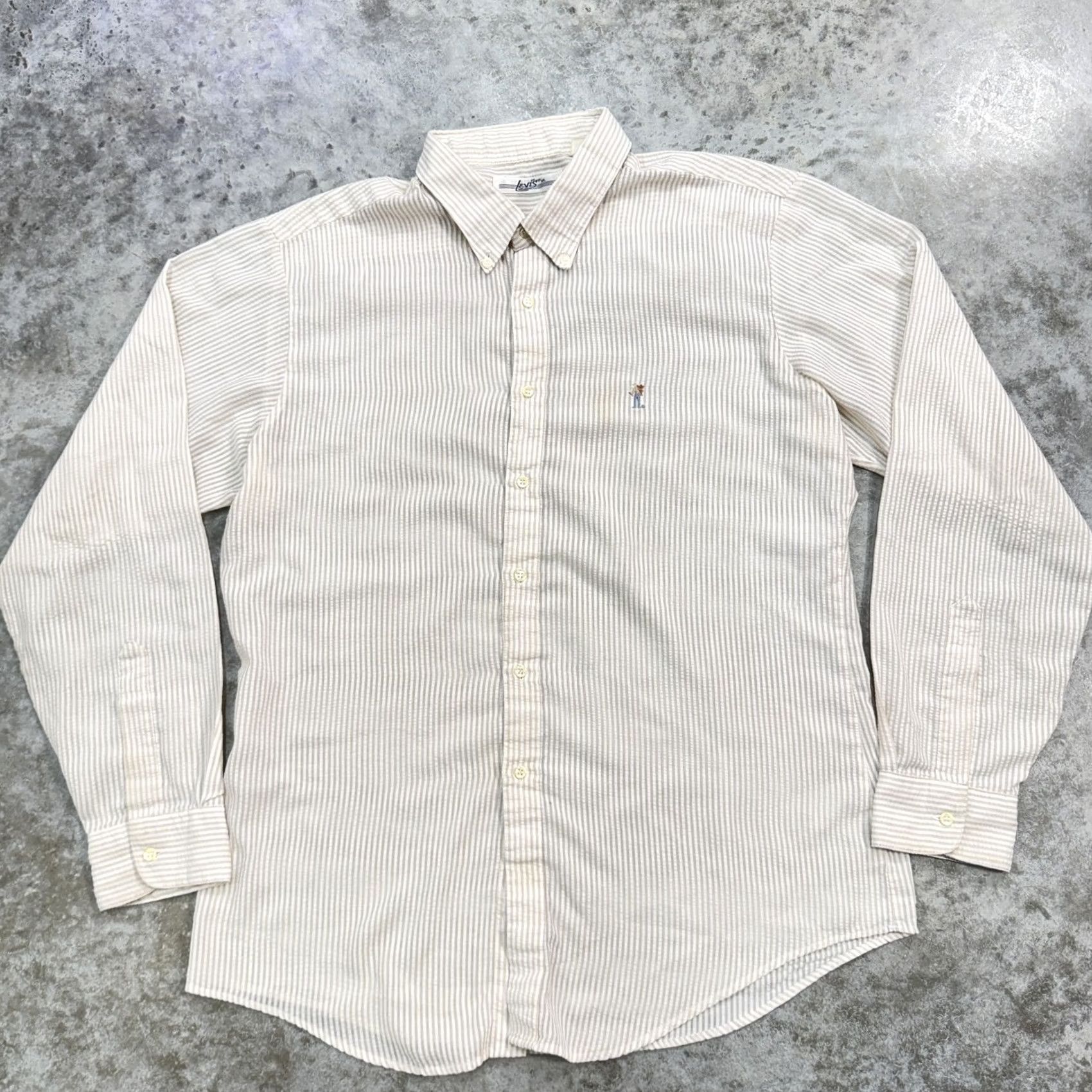 Levi's VINTAGE Levis Shirt Mens XL Beige White Striped Button-Down Cowboy Embroidered Western Size US XL / EU 56 / 4 - 2 Thumbnail
