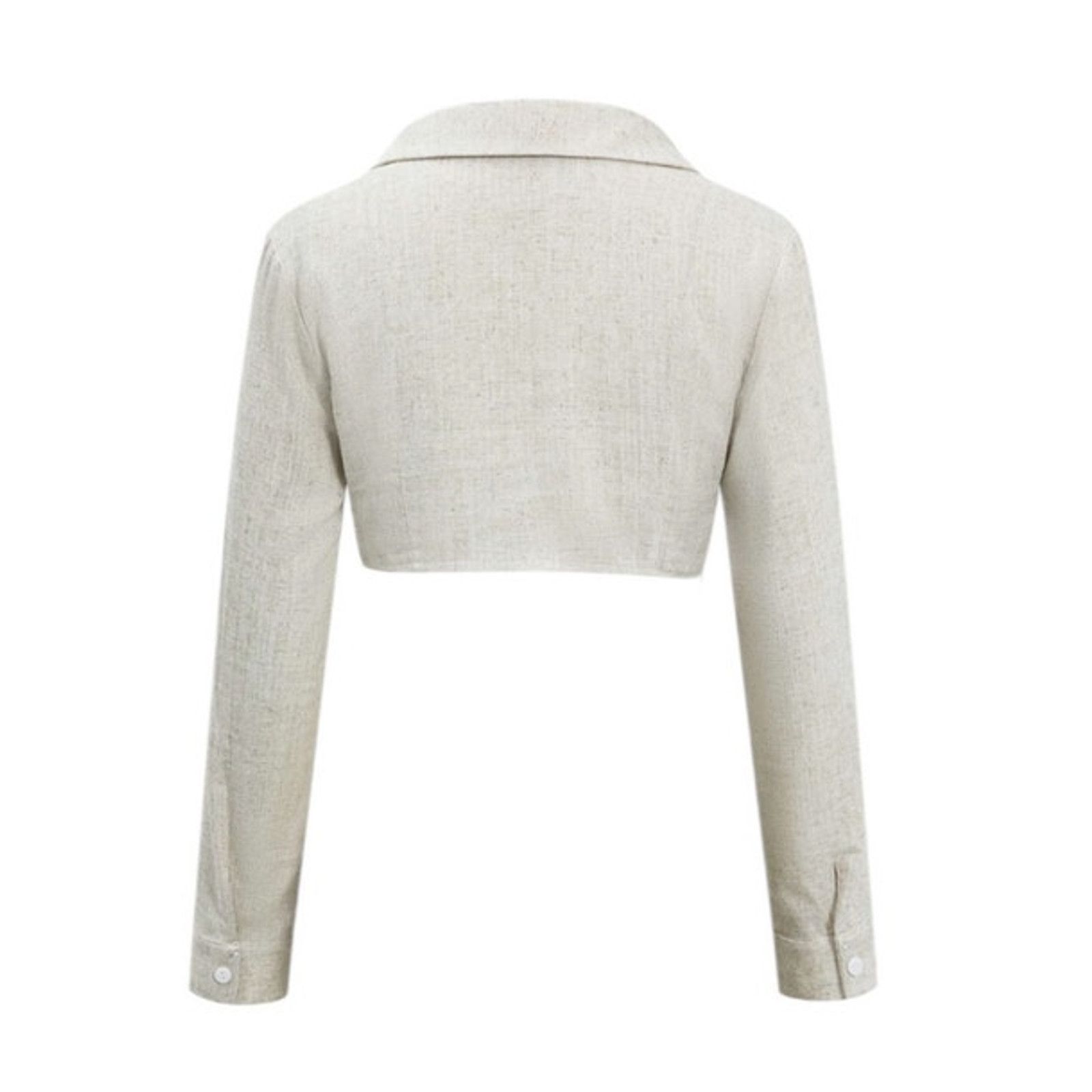 Other Beige Colorblock Faux Leather Linen Ruched Long-Sleeve Shirt Size L / US 10 / IT 46 - 2 Thumbnail