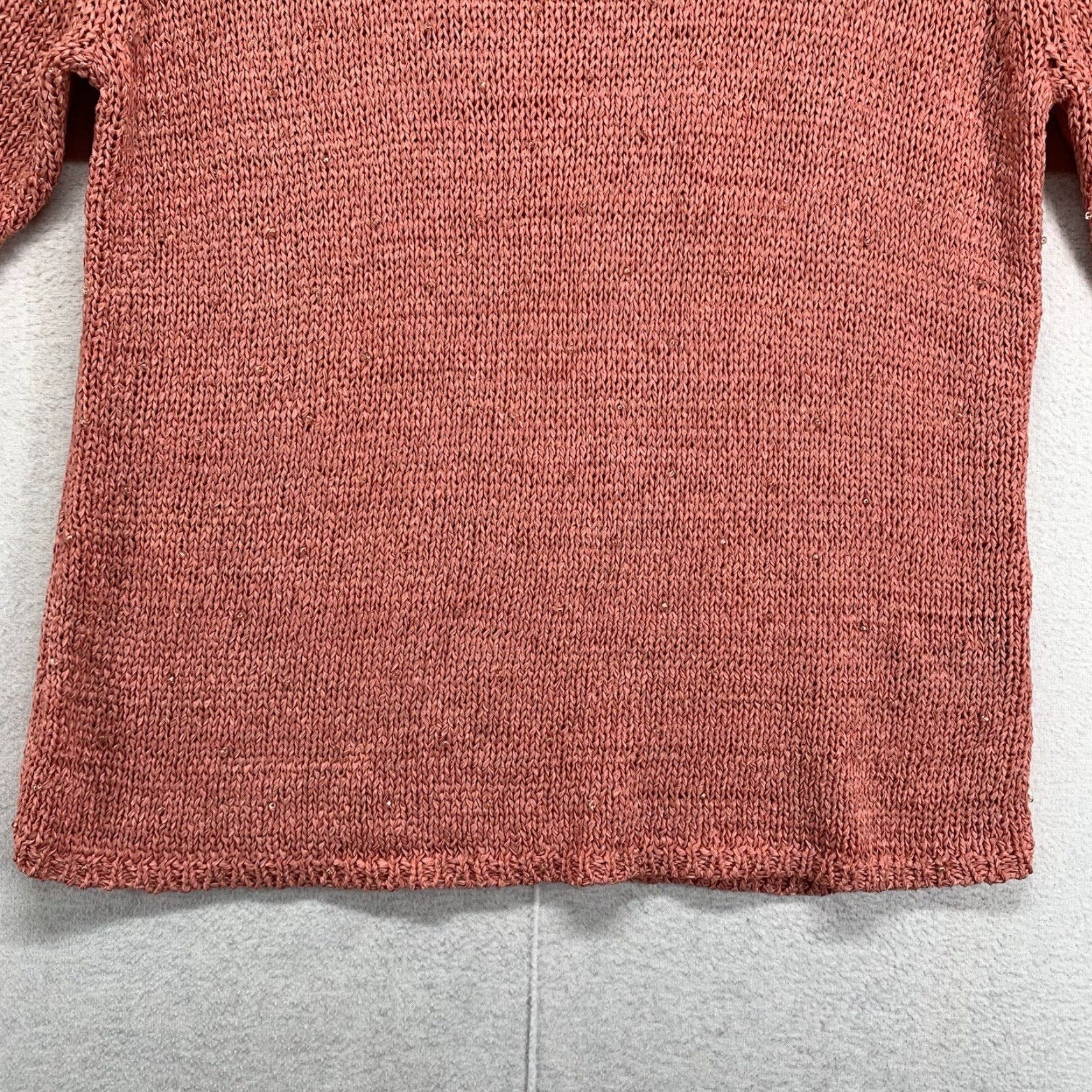 Vintage VINTAGE Dana Buchman Women's Blouse Petites Coral Short Sleeve Embellished 90s Summer Fashion Ladies Size M / US 6-8 / IT 42-44 - 6 Thumbnail