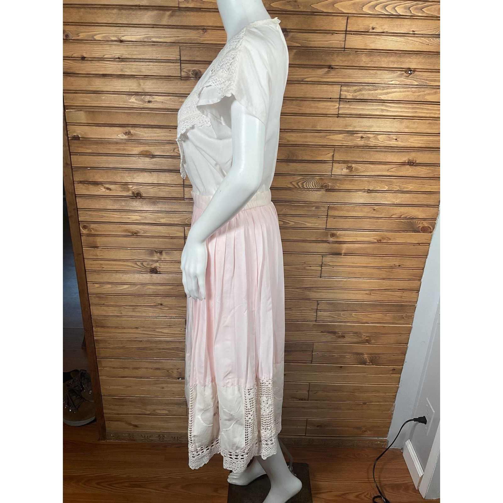 Other Cottagecore Prairie Set Pink and White Lace Embroidery Vtg Size S / US 4 / IT 40 - 2 Thumbnail