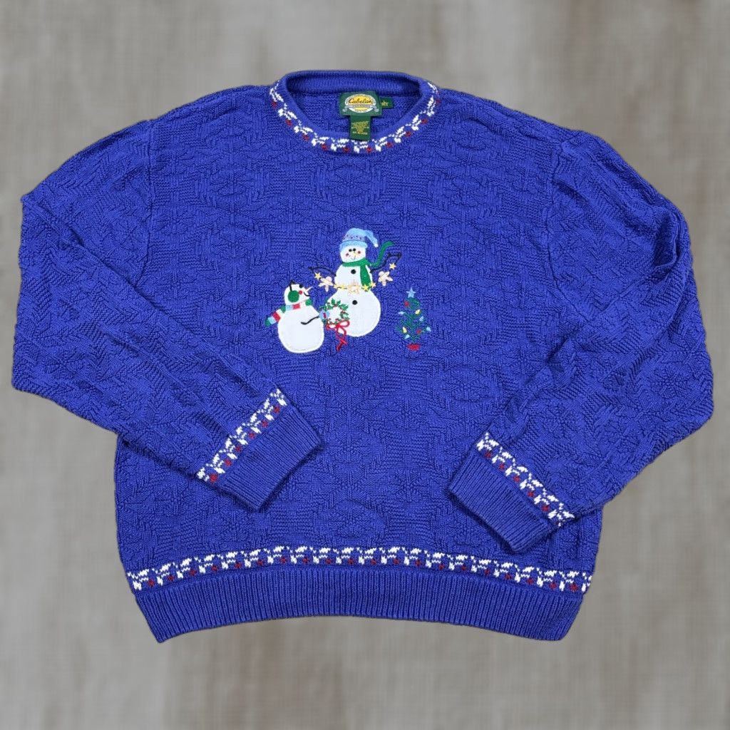 Vintage VINTAGE Cabela's Christmas Sweater Women L Blue Knit 90s Y2K Snowman Pullover Crew Neck Embroidered Logo Size L / US 10 / IT 46 - 1 Thumbnail