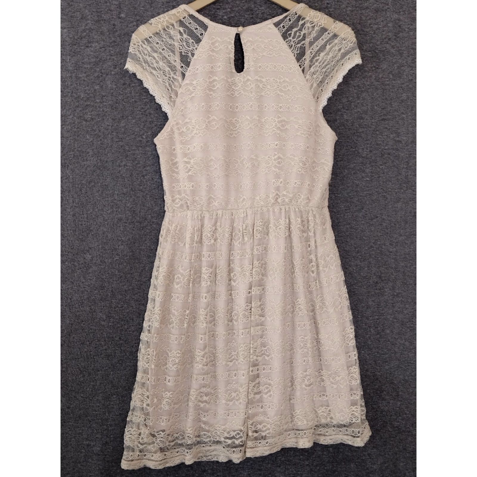 Vintage Jodi Kristopher Fit & Flare Dress Women's L Pink/Tan Floral Lace Cap Sleeve Short Vintage? No Size S / US 4 / IT 40 - 2 Thumbnail