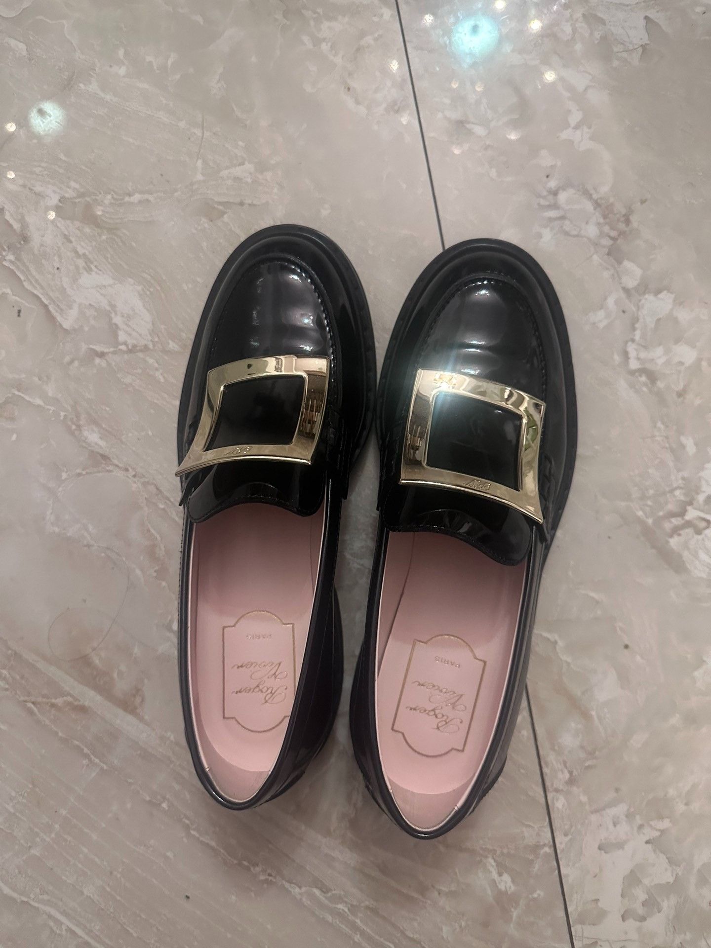 Roger Vivier Black Loafers with Gold Buckle Size US 7.5 / IT 37.5 - 1 Thumbnail