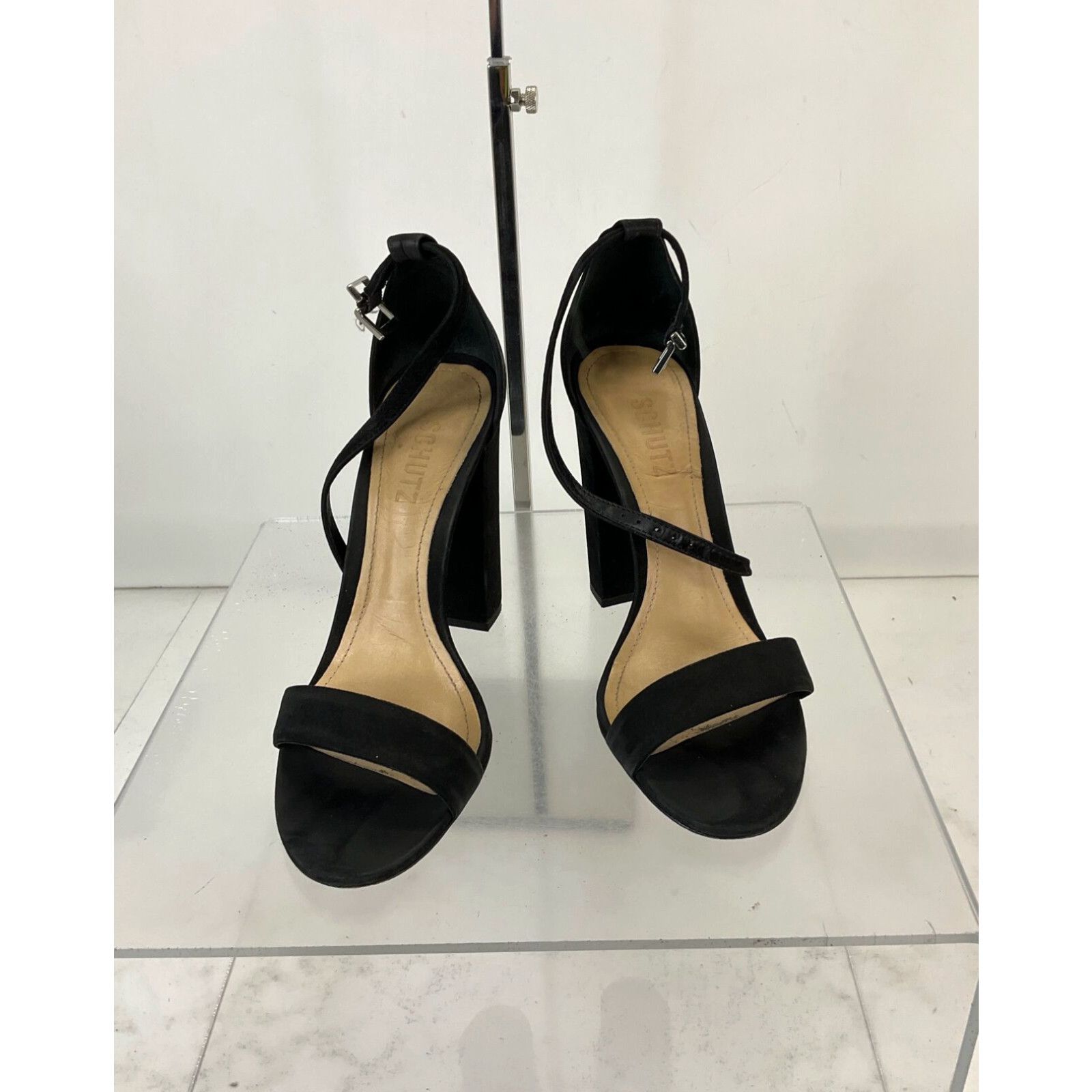 Schutz Schutz Enida Black Suede Open Toe Ankle Strap Sandal Pumps 8B Grailed