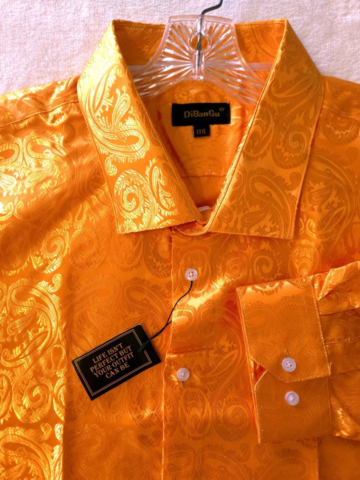 Other DiBanGU 3XL Silk Blend Button Up Shirt LS Orange Paisley NEW Size 52R - 1 Thumbnail