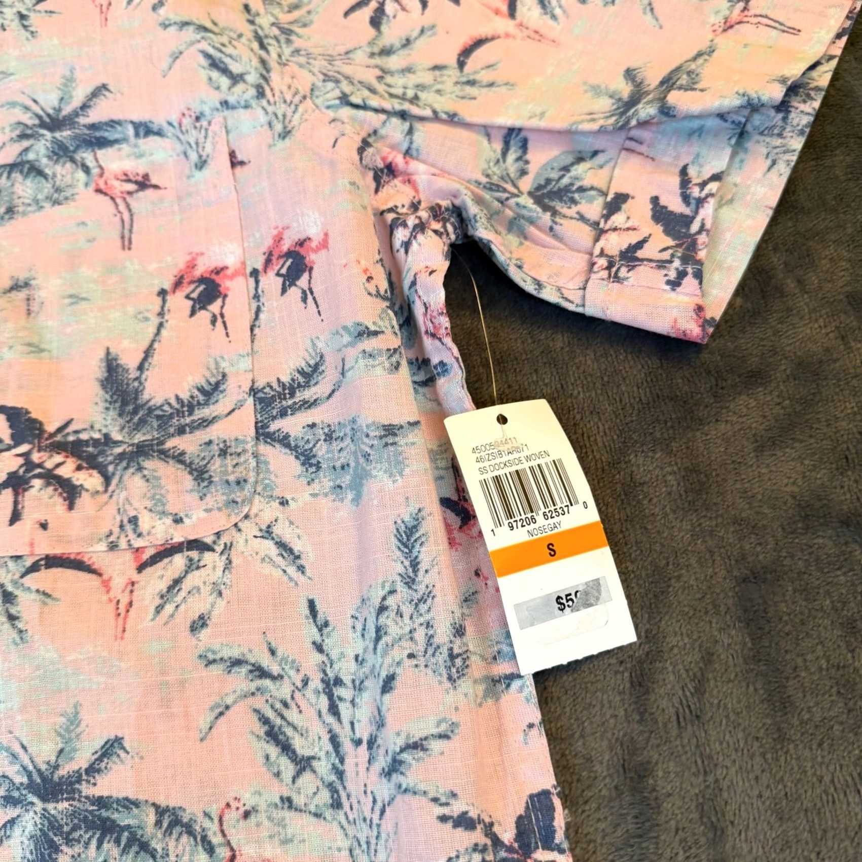 Izod VINTAGE IZOD Saltwater Button-Down Shirt Pink Flamingo Palm Tree Print Mens S NWT Size US S / EU 44-46 / 1 - 2 Thumbnail