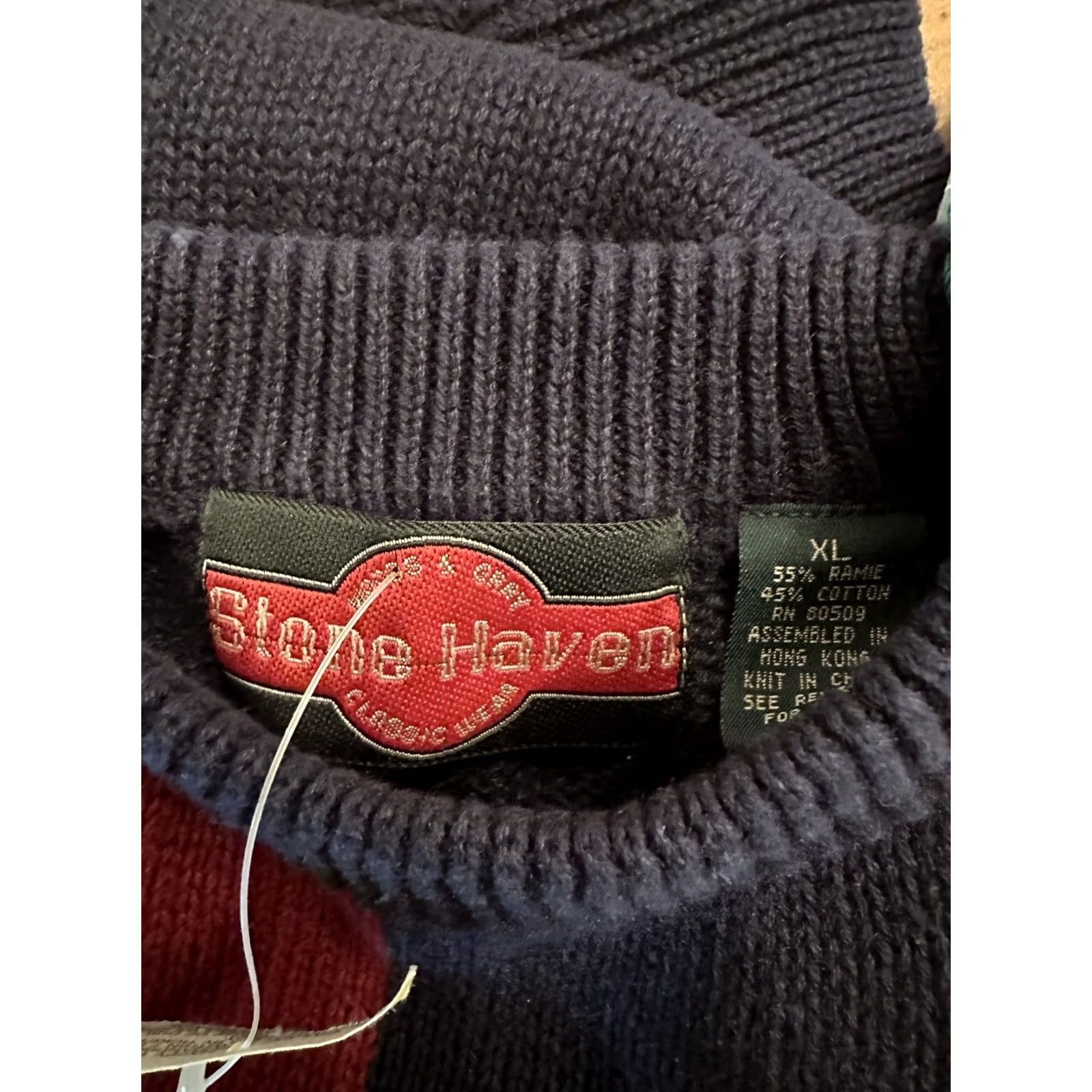 Vintage VINTAGE Stone Haven Sweater Mens XL Cotton Blend Knit Blue Green Red NWT Pullover Long Sleeve Regular Heavyweight All Seasons Retro Knit Shirt Men Size US XL / EU 56 / 4 - 6 Thumbnail