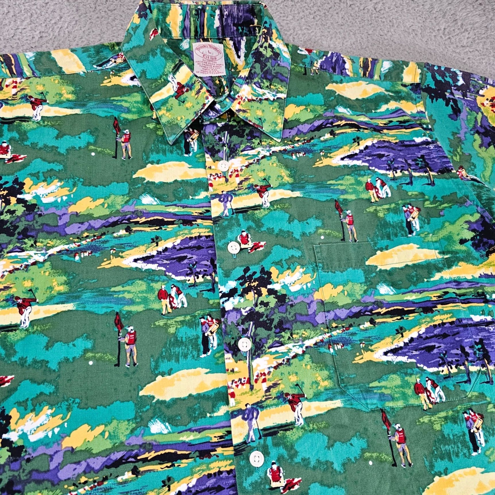 Brooks Brothers VINTAGE Brooks Brothers Shirt Mens Large Green Golf Print Camp Hawaiian Relax Button Up Size US L / EU 52-54 / 3 - 2 Thumbnail