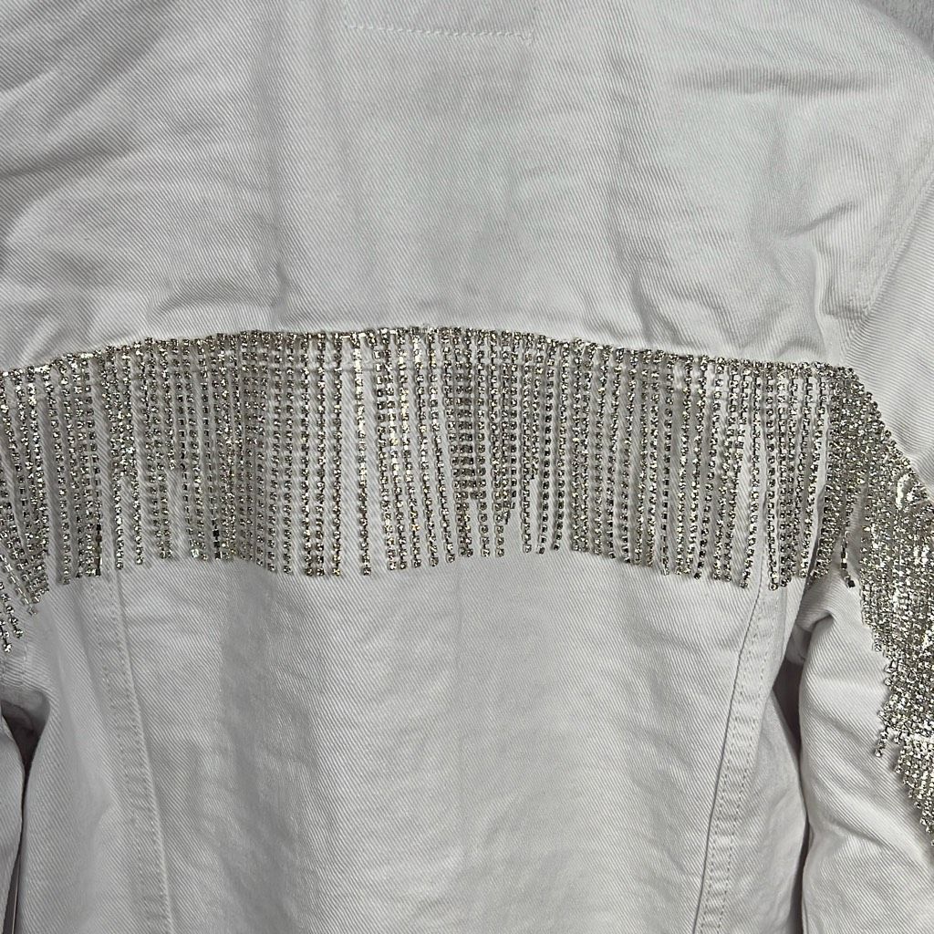 BLANKNYC Blank NYC White Denim Rhinestones Fringe Jacket NWT S Size S / US 4 / IT 40 - 11 Thumbnail
