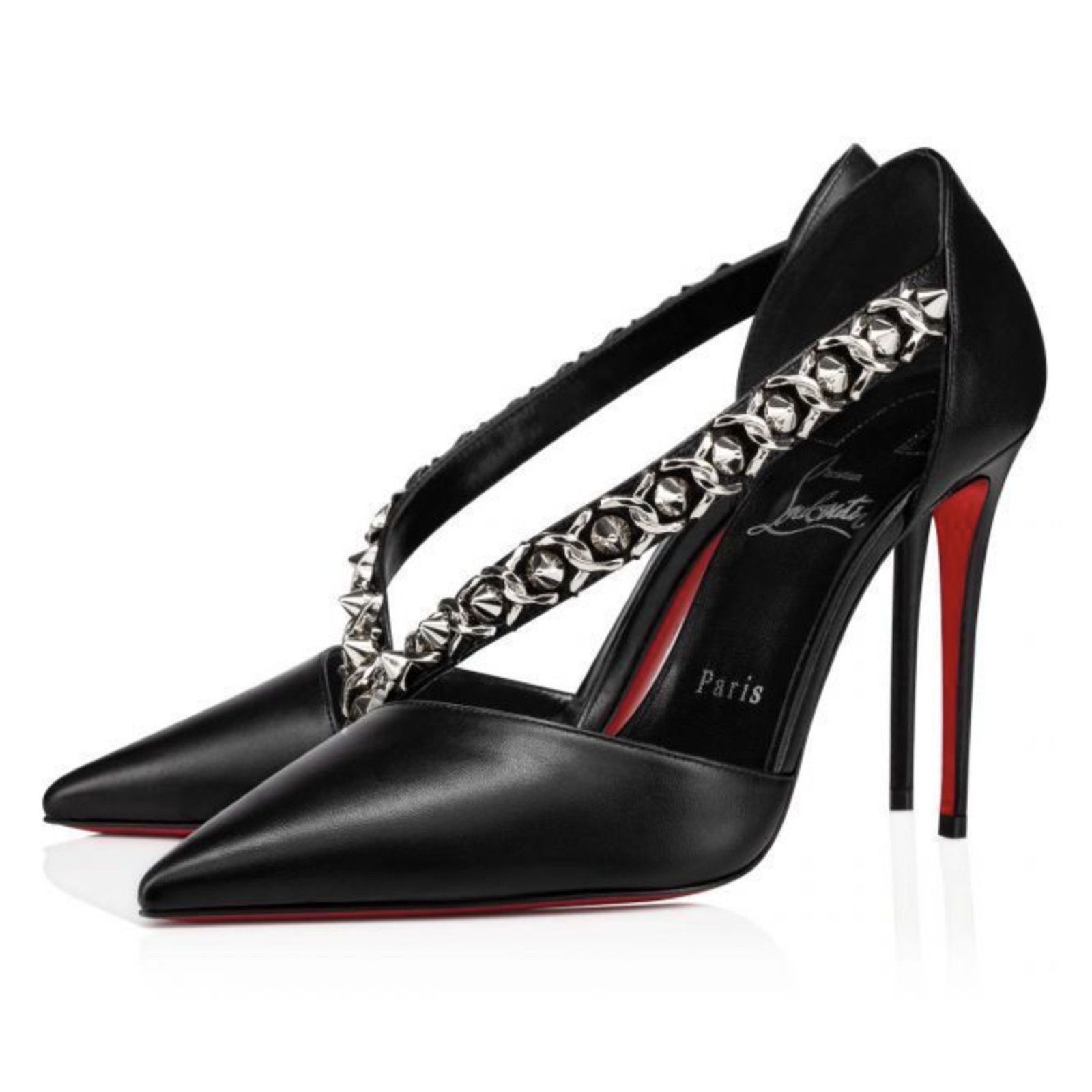 Christian Louboutin Deomina Chain 100 Black Spike Stud Cross Strap Heel Pump 41 Size US 11 / IT 41 - 1 Thumbnail