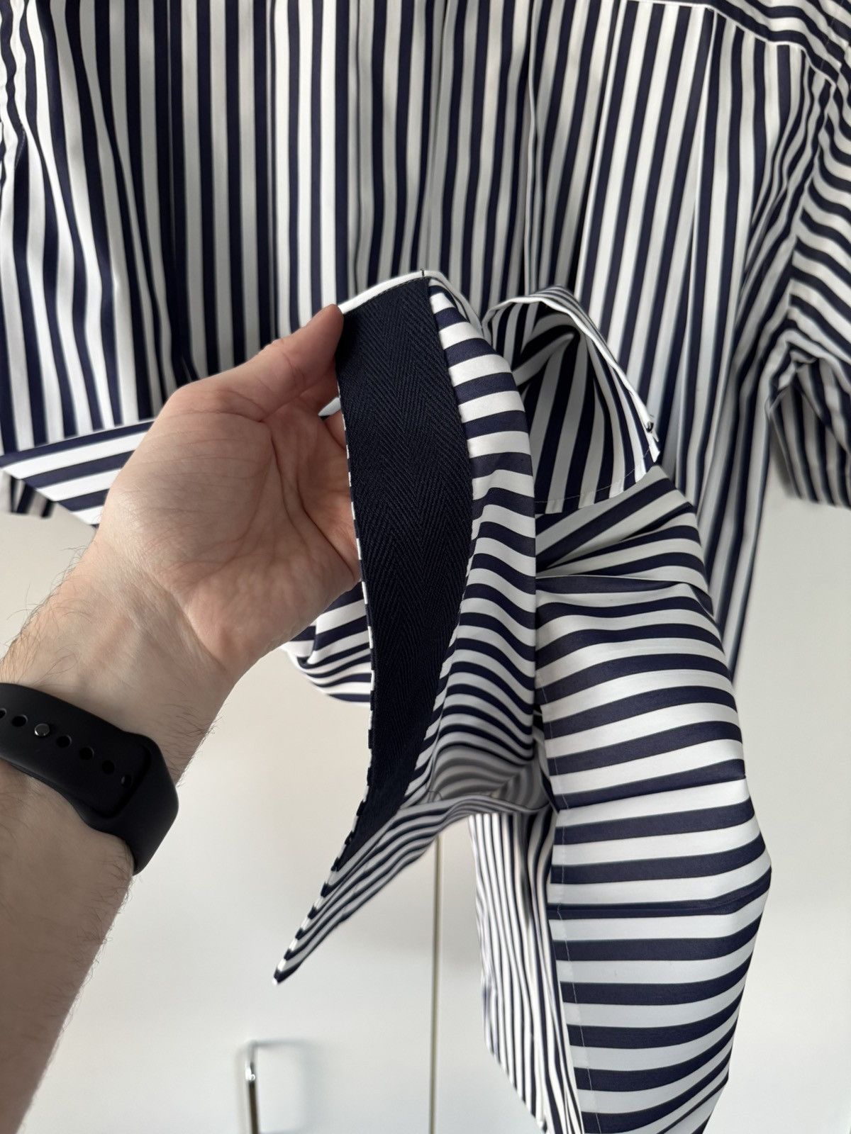 Sacai White and Navy Stripe Pleated Shirt 2 Size US M / EU 48-50 / 2 - 13 Thumbnail