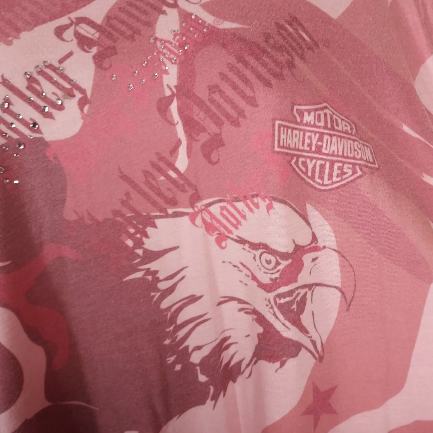 Harley Davidson Harley-Davidson Womens T-Shirt 1W Pink & White Long Sleeve Rhinestones Size XS / US 0-2 / IT 36-38 - 3 Thumbnail