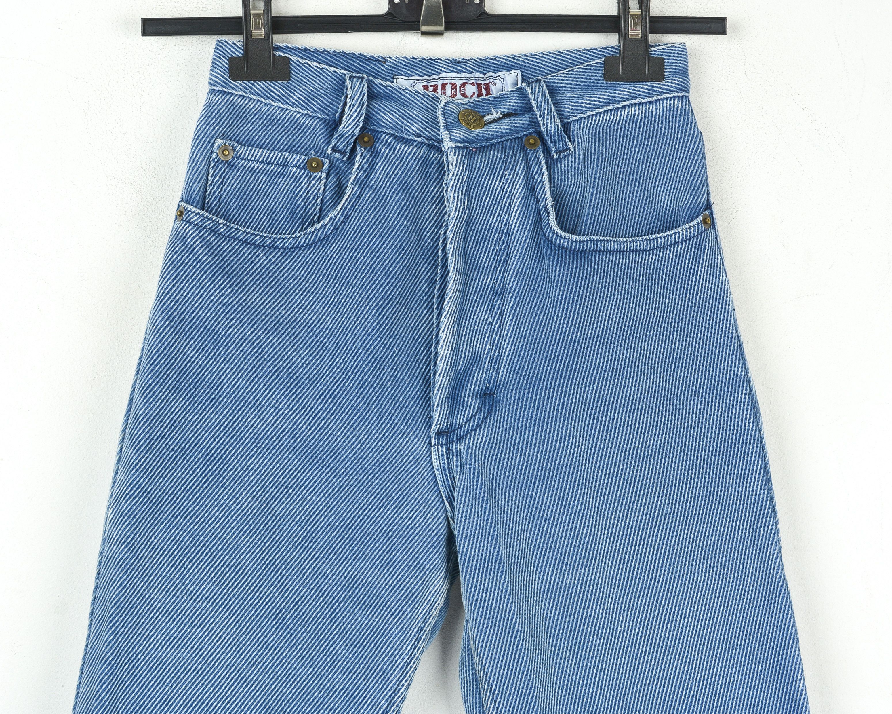 Vintage BOCH JEANS W23 L30 Tapered Jeans Textured Striped Trousers Size 23" - 3 Thumbnail