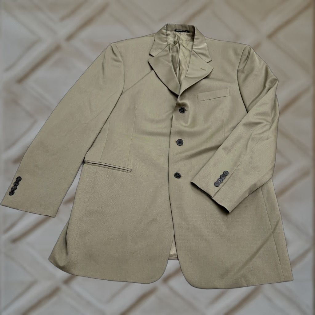 Lessona Blazer Mens 44L Brown Wool Three-Button Flat Front Single-Breasted Natural Stretch Super 100's