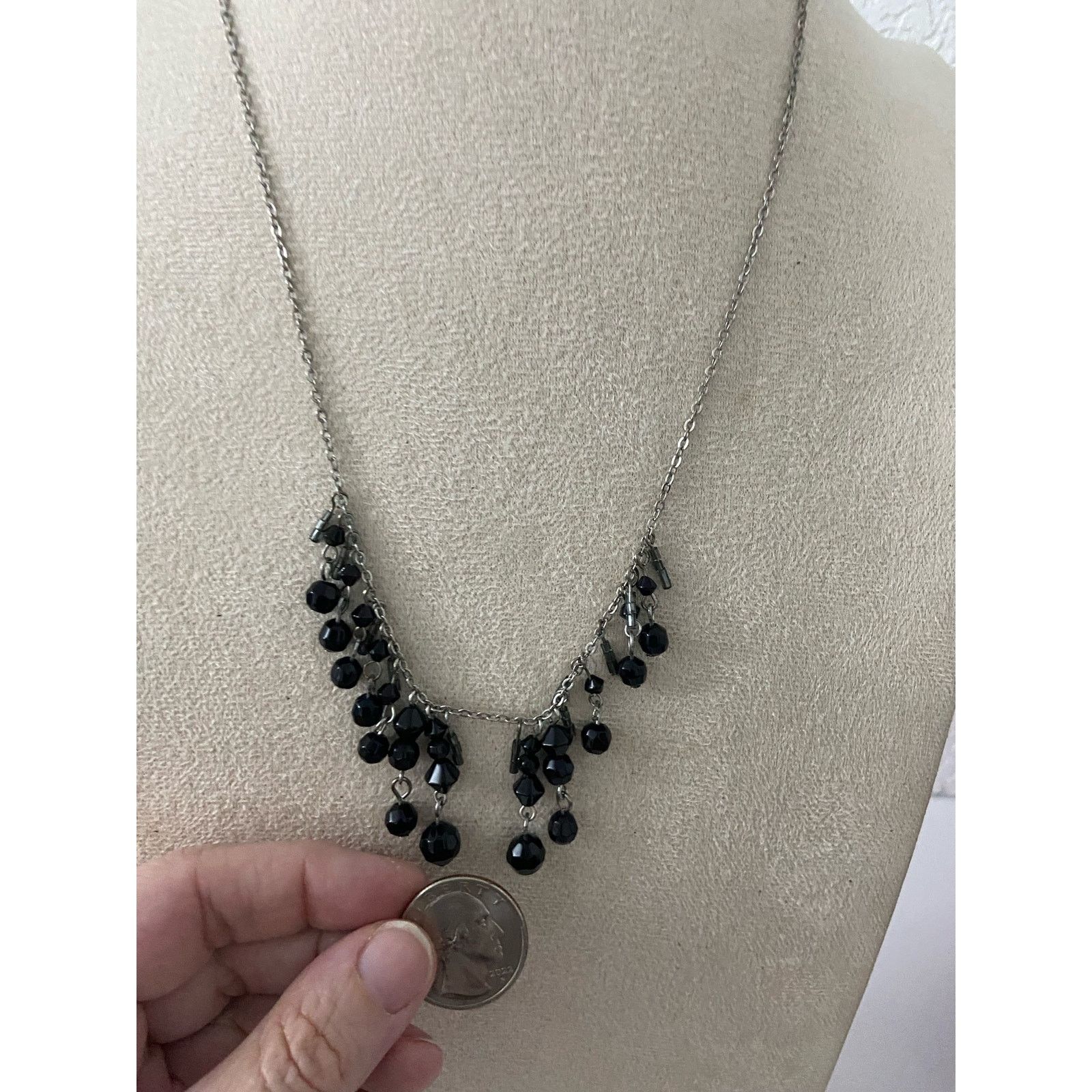 Other Black bead chain bib, necklace, silver tone Size ONE SIZE - 2 Thumbnail