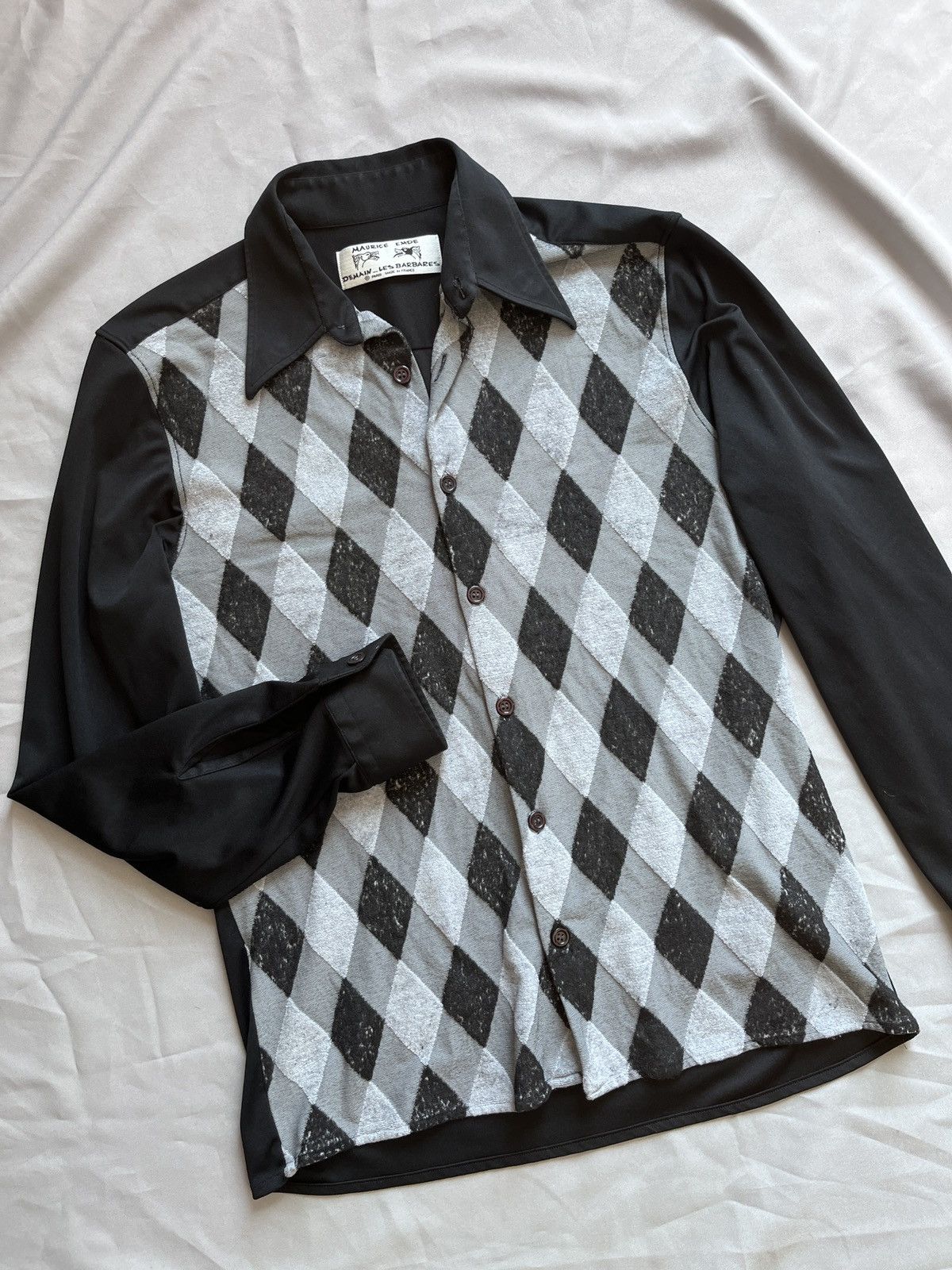 Designer × Vintage Maurice Emde Vintage Rhombus Diamond Pattern Stretch Shirt Size US L / EU 52-54 / 3 - 8 Thumbnail