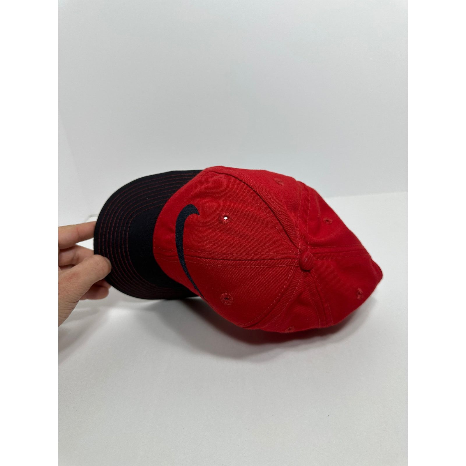 Nike × Vintage Vintage Nike Red Black Leather Back Hat Green Brim White Tag Size ONE SIZE - 7 Thumbnail