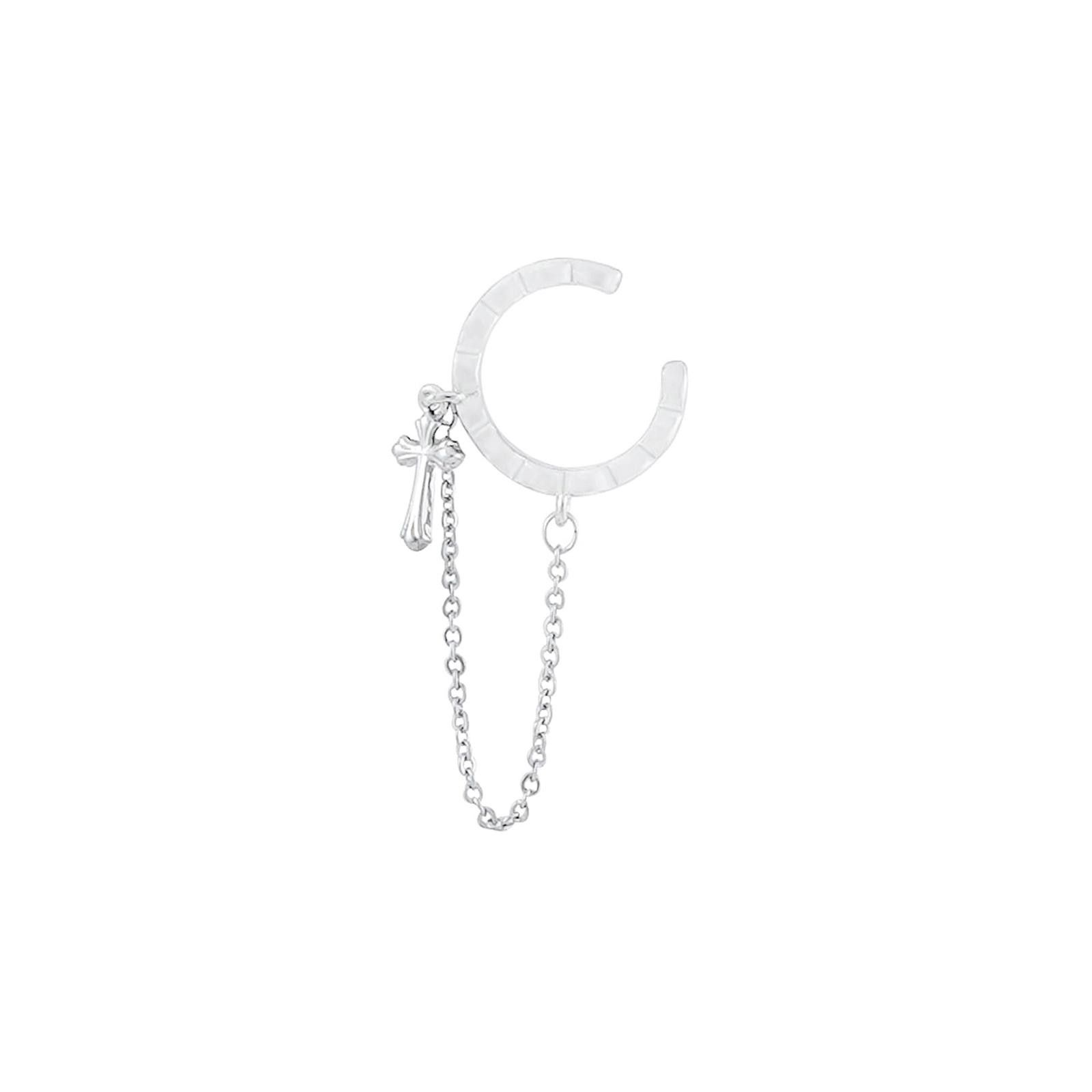 Jewelry Silver Chain Cross Earrings, Gothic Style Hoop Earrings Size ONE SIZE - 5 Thumbnail