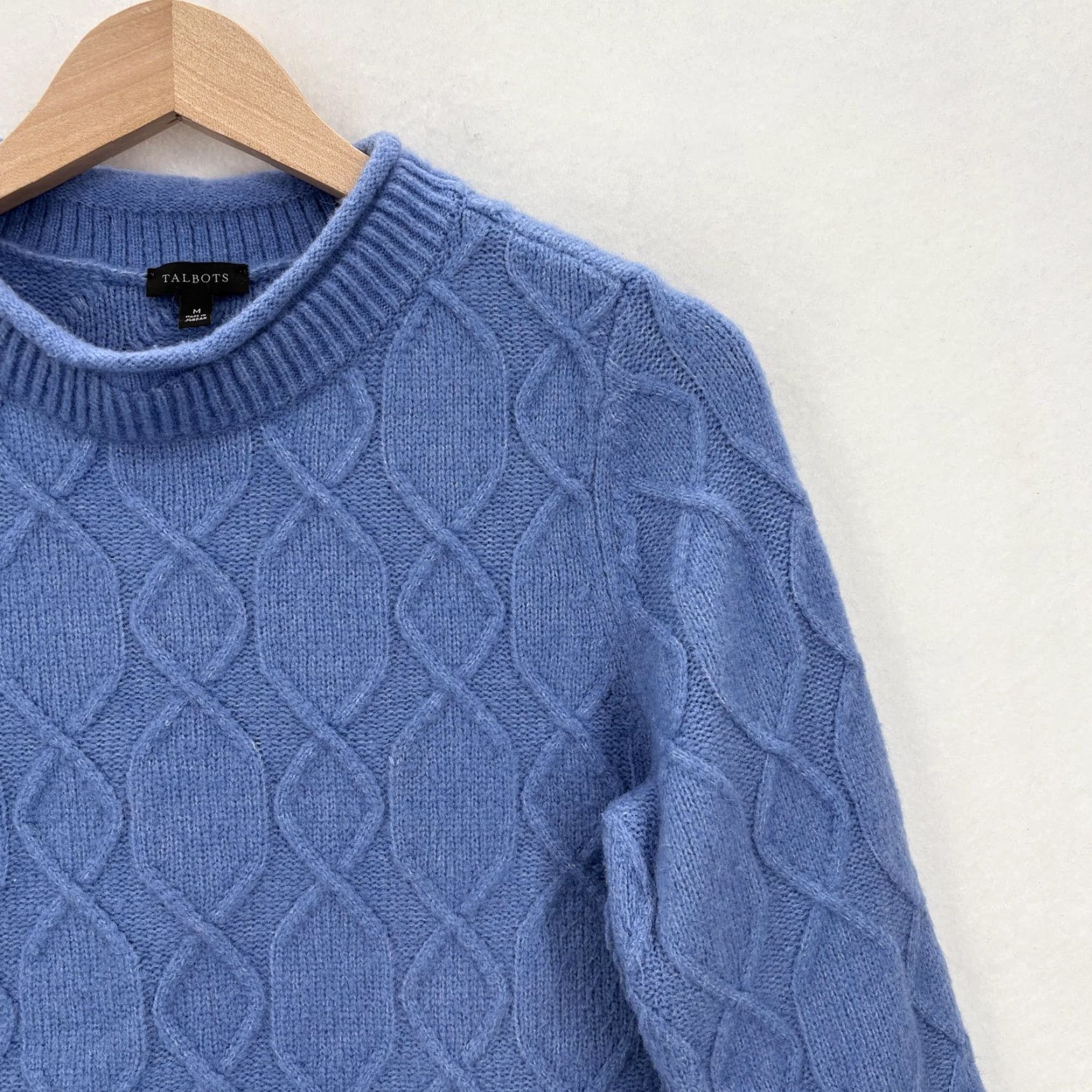 Talbots VINTAGE Talbots Sweater Womens Medium Blue Cable Knit Crew Neck Pullover Alpaca Blend Size M / US 6-8 / IT 42-44 - 2 Thumbnail