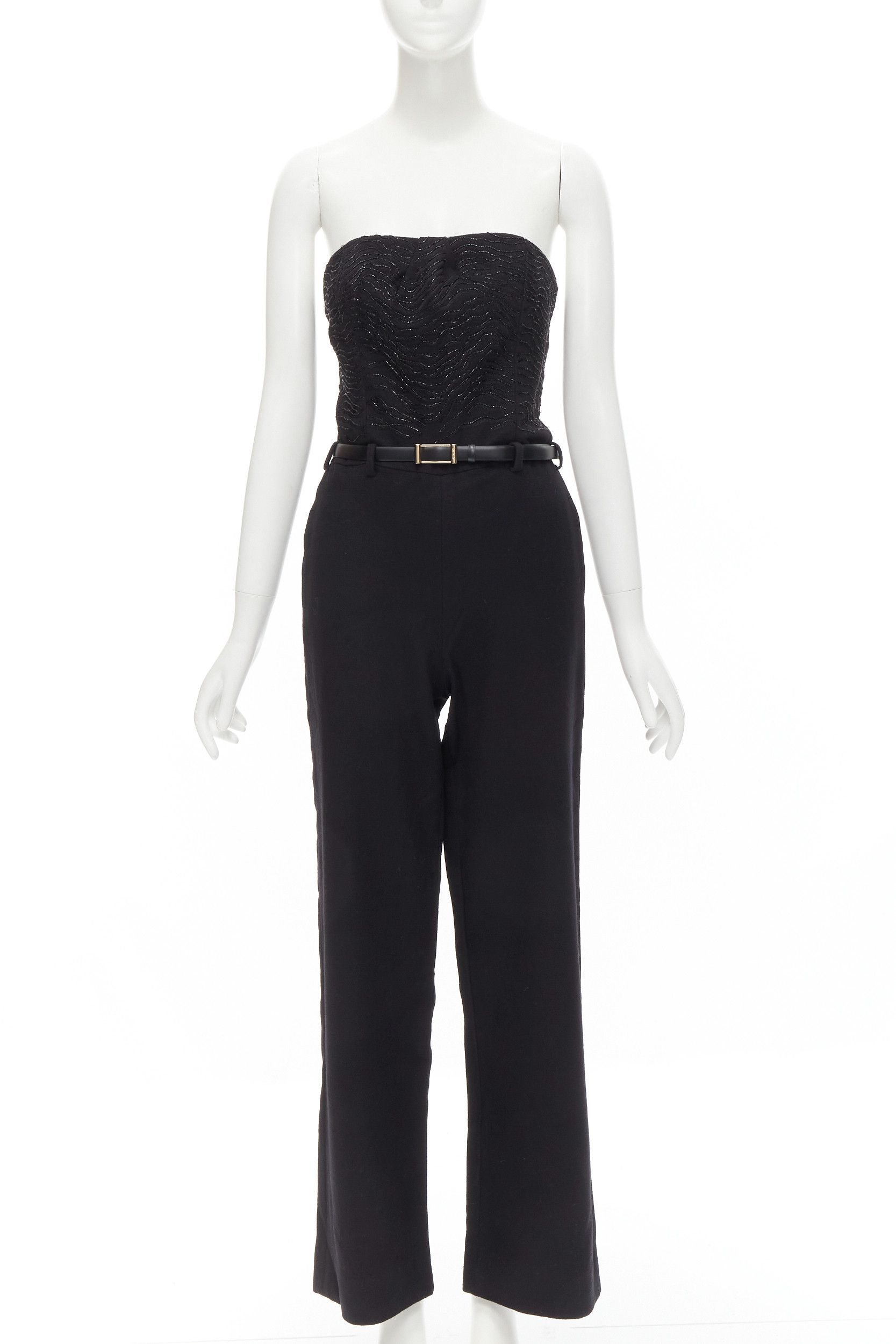 Jason Wu JASON WU 2014 Runway black bead embellished boned corset belted jumpsuit US2 XS Size 27" / US 4 / IT 40 - 1 Thumbnail