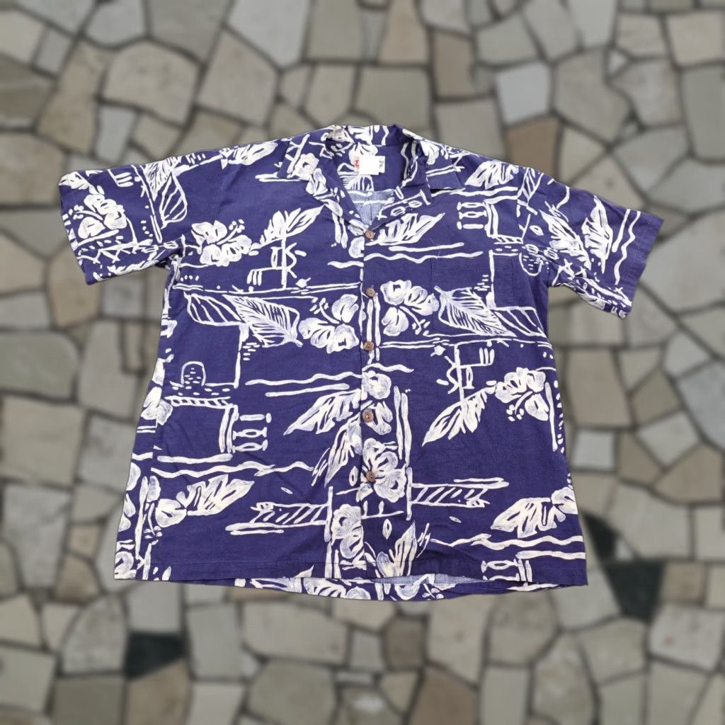 Hilo Hattie VINTAGE Hilo Hattie Shirt Mens Large Blue Hawaiian Aloha Floral Button-Up Camp Shirt Size US L / EU 52-54 / 3 - 1 Thumbnail
