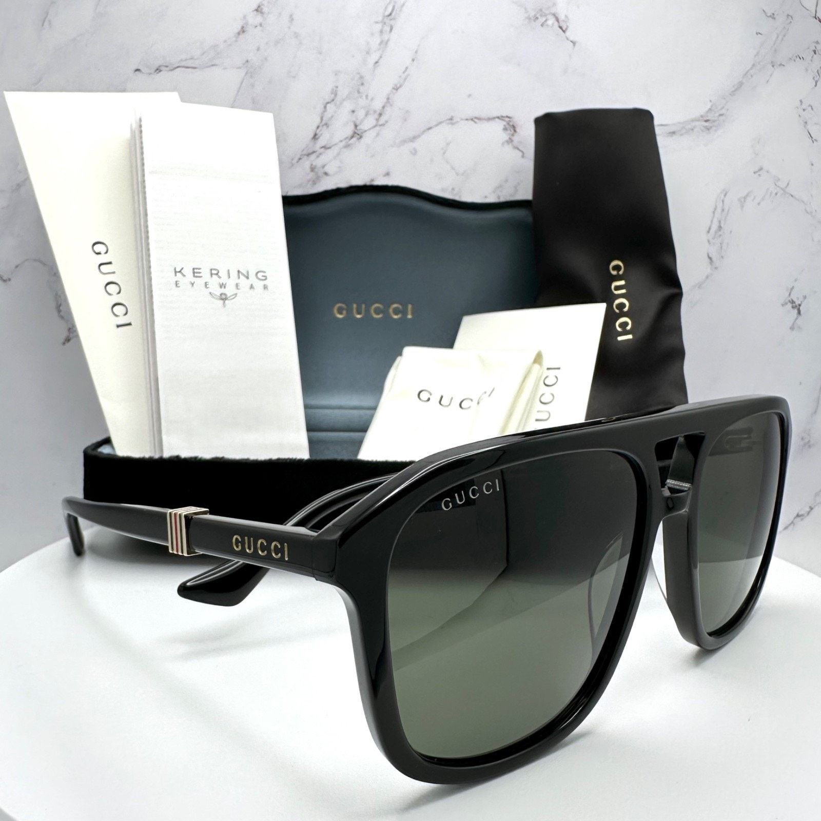 Gucci New GUCCI Sunglasses Black Aviator Pilot Gold Logo Metal Size ONE SIZE - 1 Thumbnail