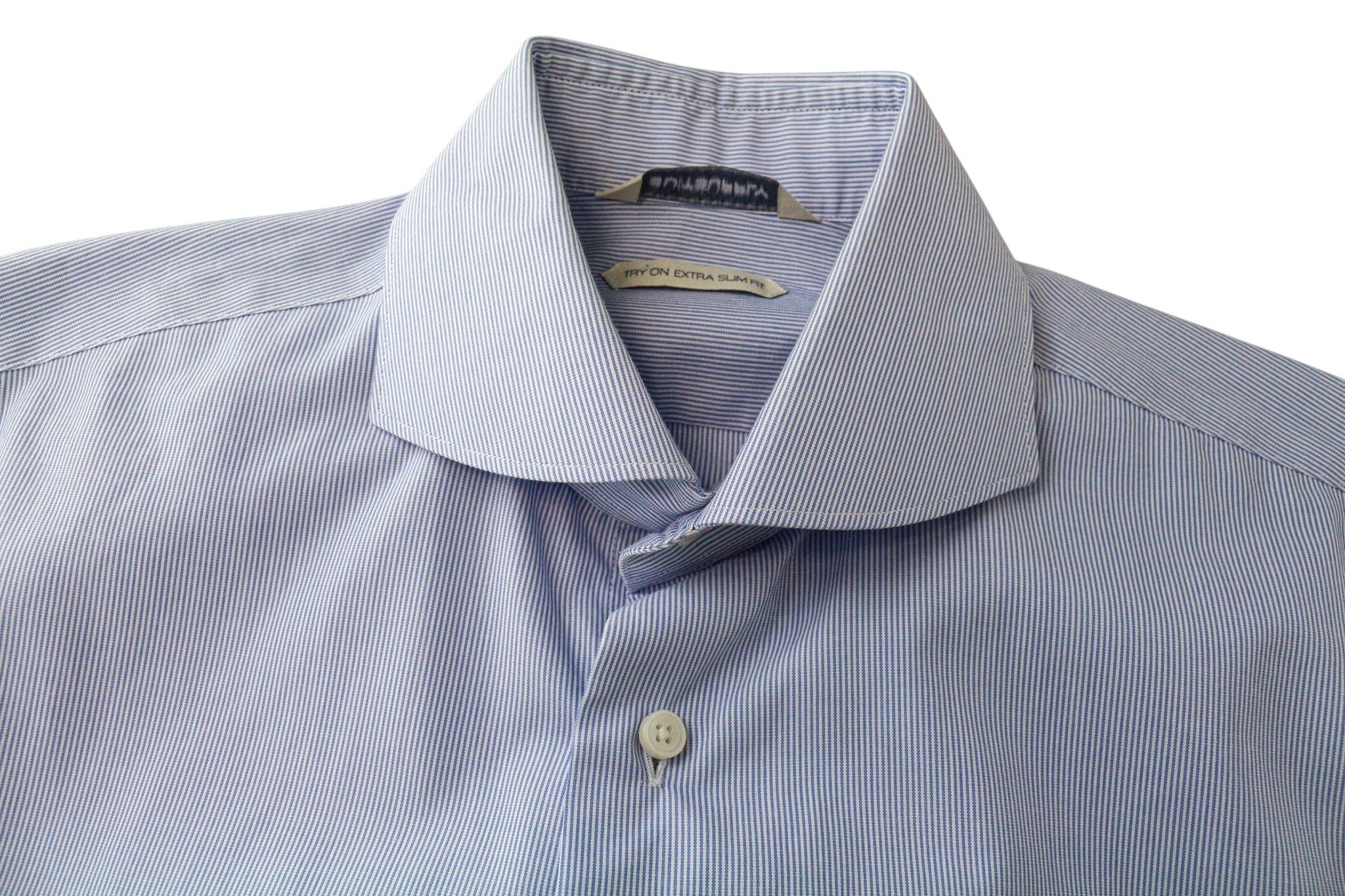 Suitsupply 37/14 1/2 Extra Slim Blue Cotton Striped Shirt 79356 Size 38R - 11 Thumbnail