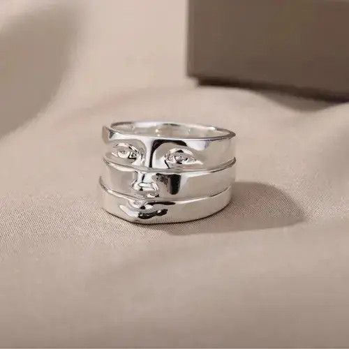 High Sport Face Finger Rings Silver Face Anatomy Human Head Jewelry Art Size ONE SIZE - 4 Thumbnail