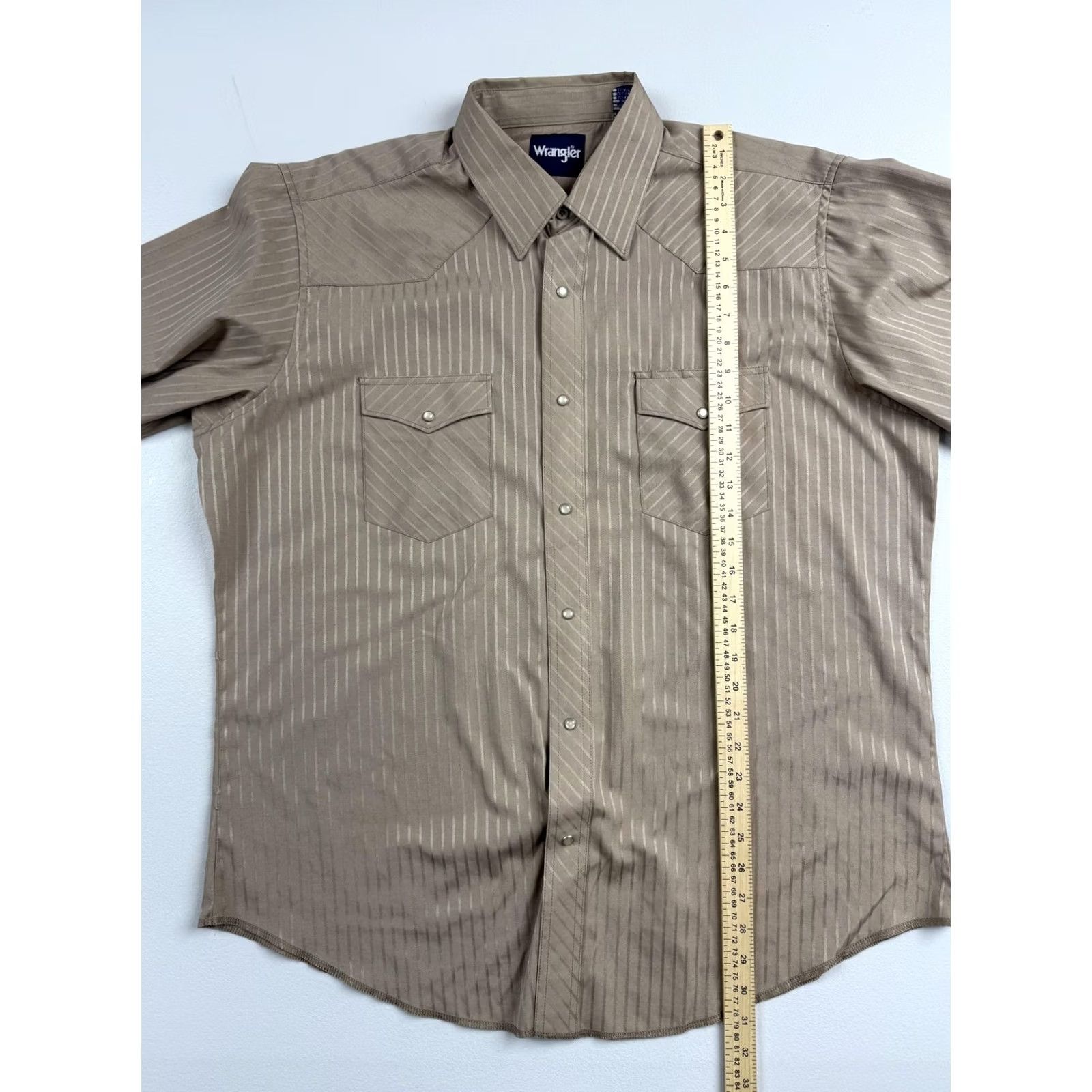 Wrangler Wrangler Shirt Mens XL Beige Stripe Long Sleeve Western Pearl Snap Casual Size US XL / EU 56 / 4 - 5 Thumbnail