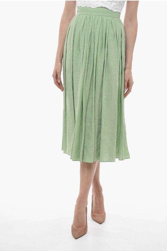 image of Chloe Linen Flared Midi Skirt in Green, Women's (Size XS)