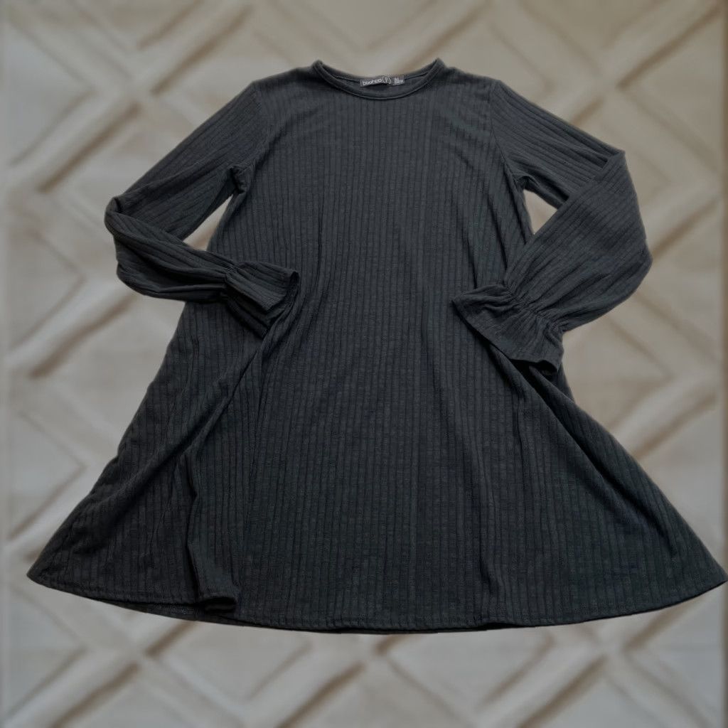Boohoo VINTAGE Boohoo Shirt Dress Womens 0 Black Long Sleeve Ribbed Polyester Knee Length Dress Woman Size XS / US 0-2 / IT 36-38 - 1 Thumbnail