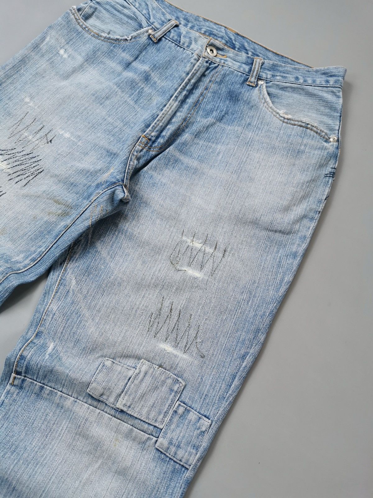 14th Addiction TTU Japan Patchwork Square Distressed Denim Jeans Size US 31 - 4 Thumbnail