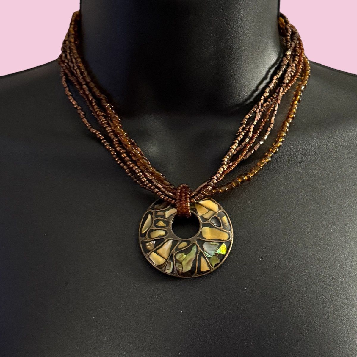 Other Multi strand seed bead mosaic abalone pendant necklace Size ONE SIZE - 1 Thumbnail
