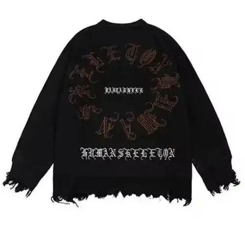 Aran Isles Knitwear × Hypebeast × Japanese Brand Distressed Gothic Skeleton Print Knitwear Size US L / EU 52-54 / 3 - 2 Thumbnail