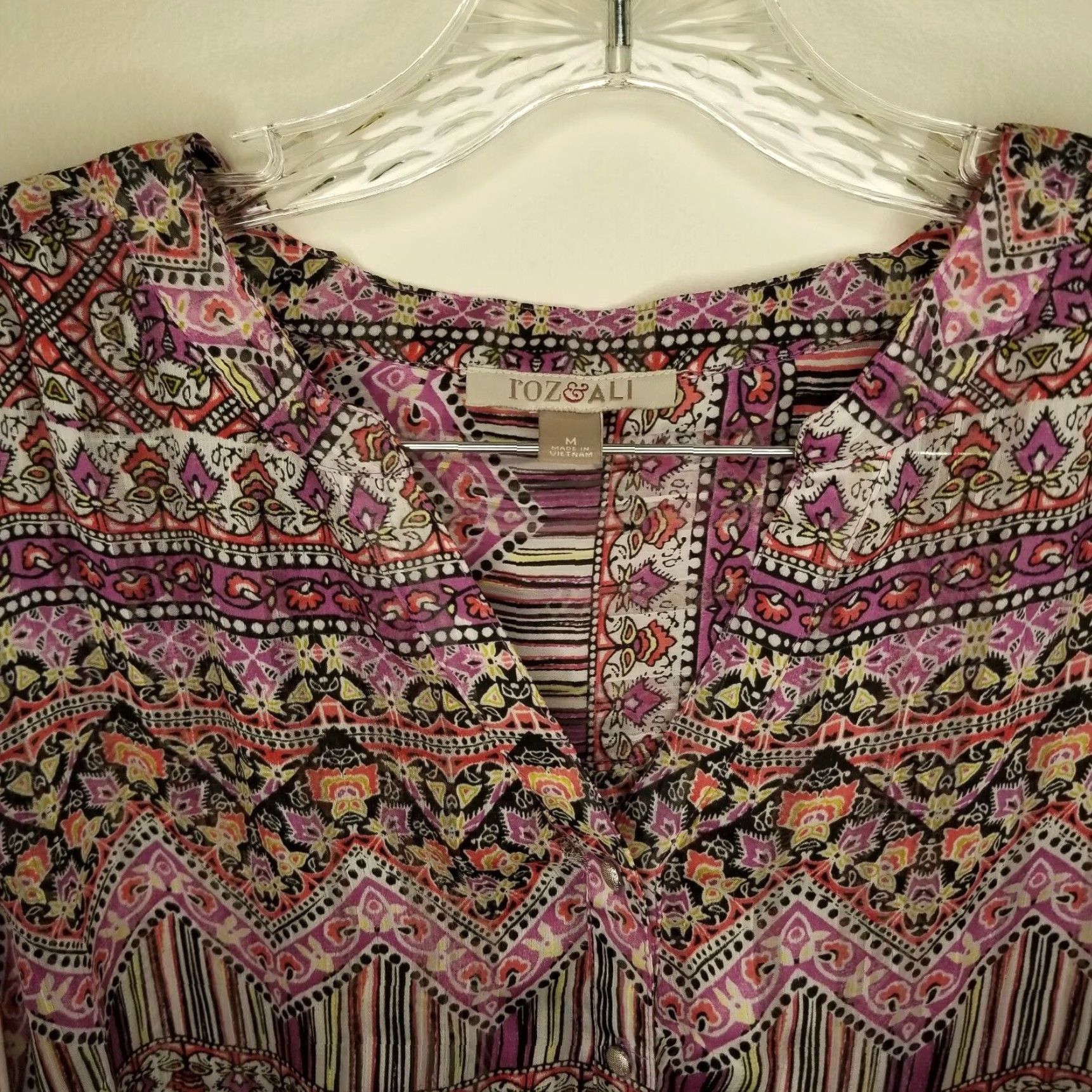 Vintage Roz & Ali Womens Long Sleeve Sheer Purple Blouse Size Medium Size M / US 6-8 / IT 42-44 - 3 Thumbnail