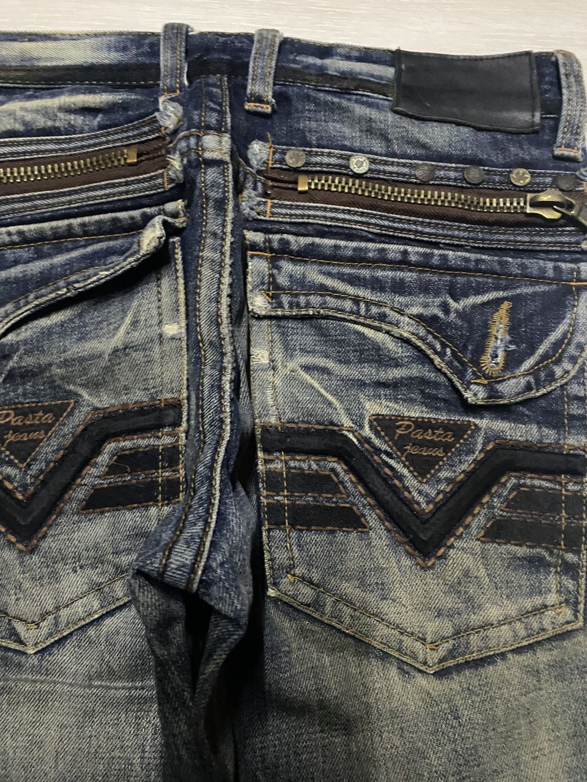 If Six Was Nine Pasta Denim Crazy Mud Wash Distressed Straight Fit Jeans Size US 29 - 10 Thumbnail