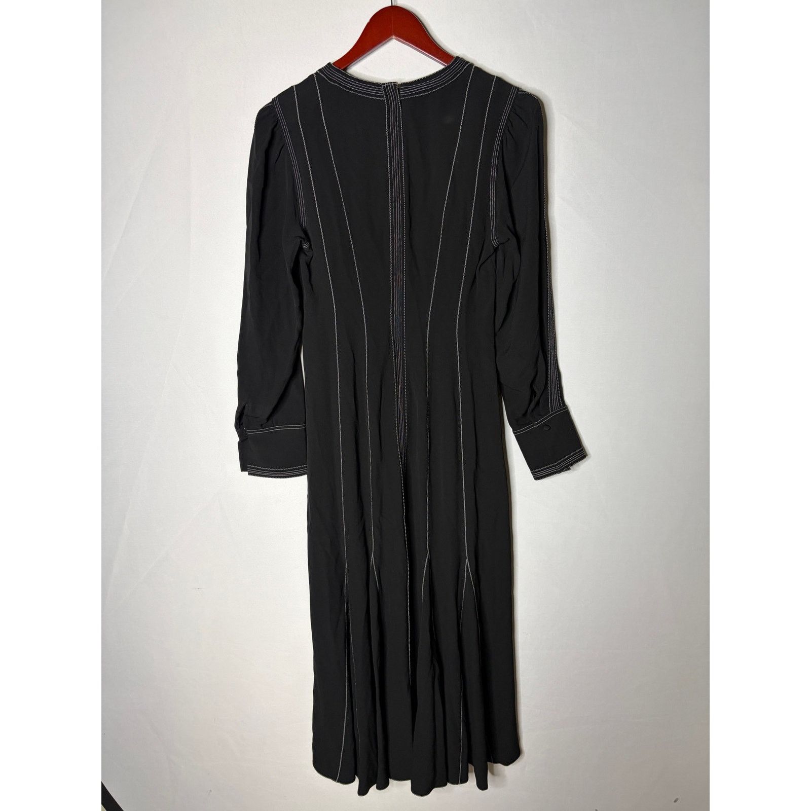 Ulla Johnson Ulla Johnson Black crepe midi dress white trim long sleeves Size S / US 4 / IT 40 - 6 Thumbnail