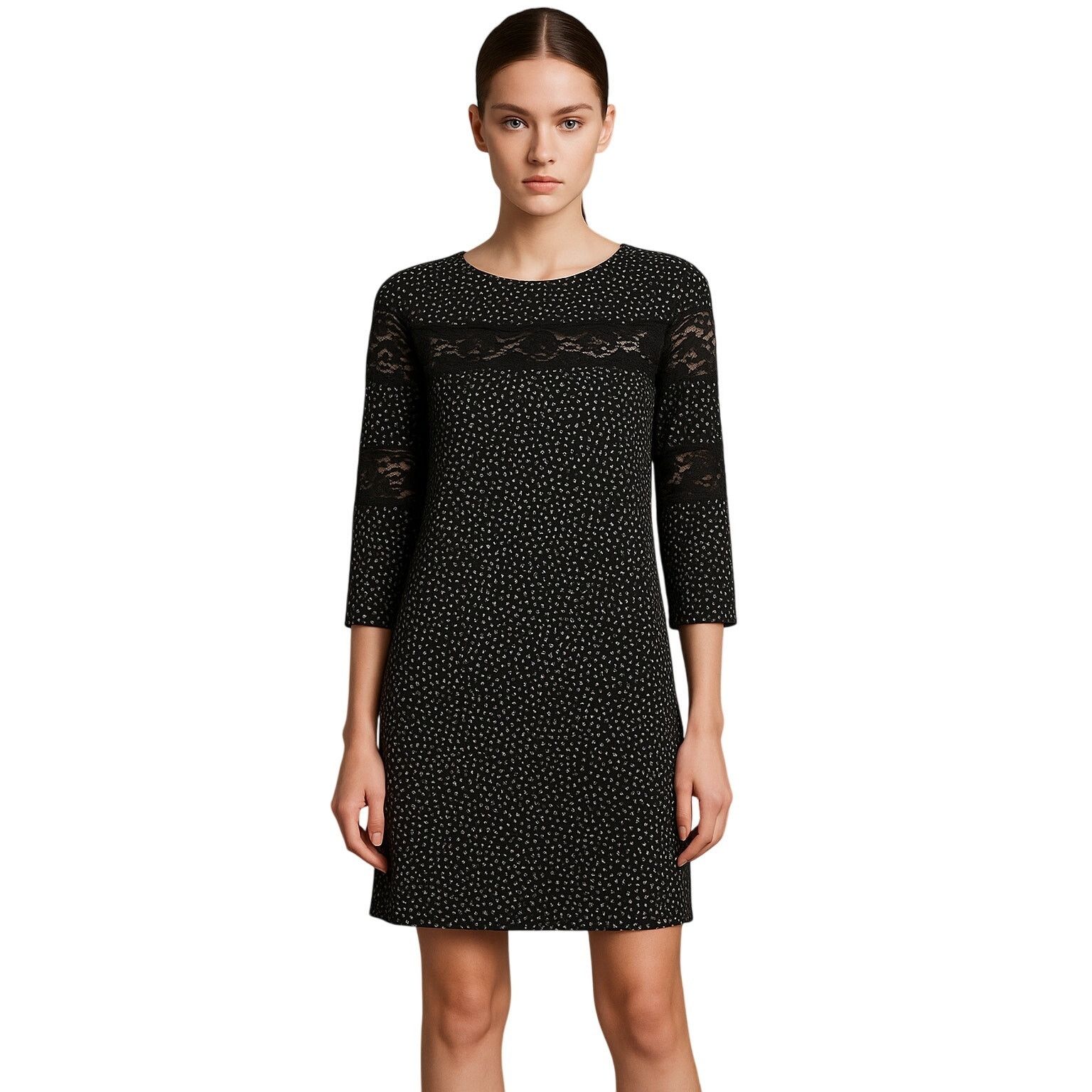 Sandro SANDRO Paris Size 2 Lace Trim Shift Dress Black Print Size XS / US 0-2 / IT 36-38 - 10 Thumbnail