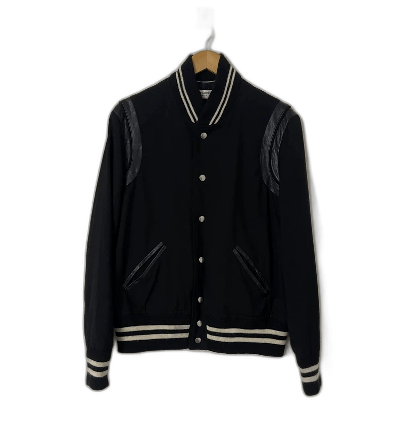 Saint Laurent Paris stylish black varsity jacket with leather accents Size US L / EU 52-54 / 3 - 1 Thumbnail