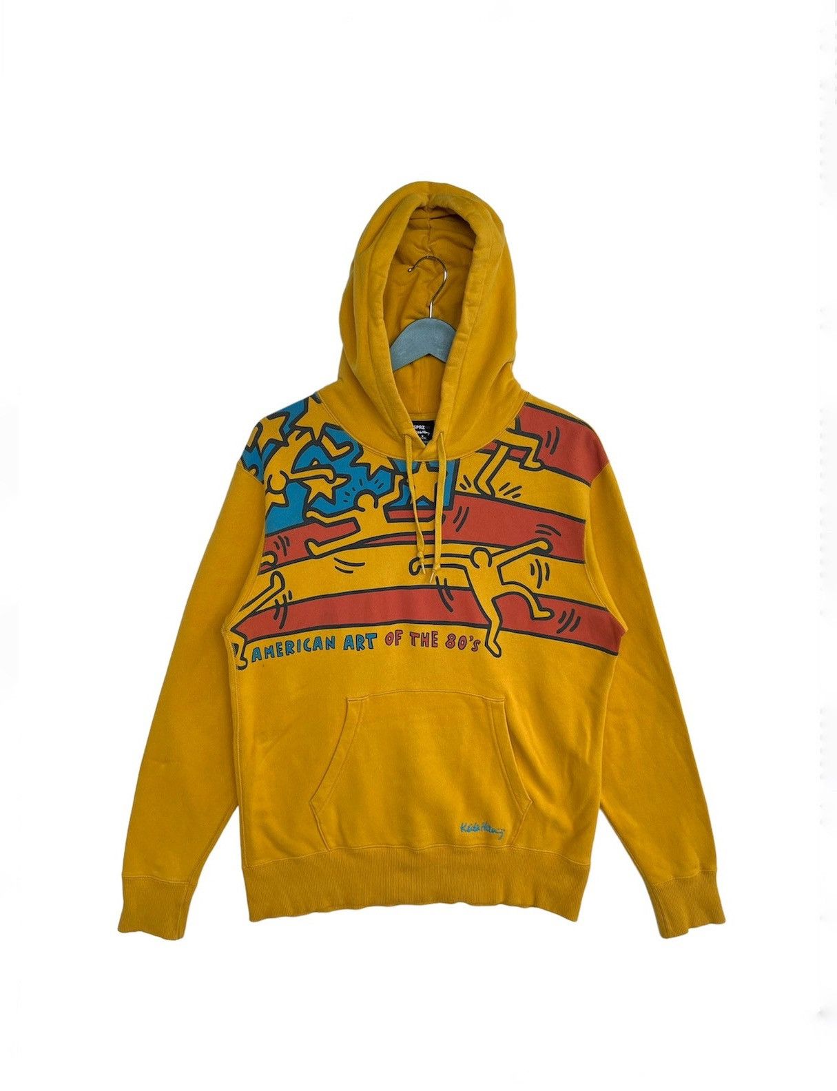 image of Y2K Keith Haring American Art Of The 80's Hoodie in Yellow, Men's (Size Medium)