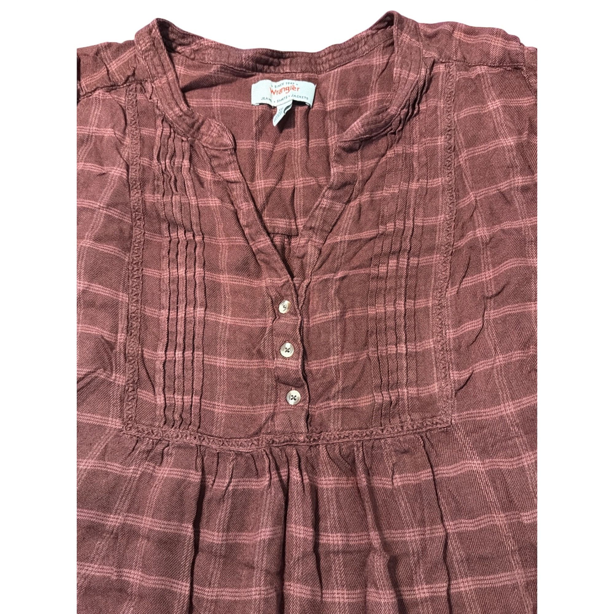Wrangler Wrangler Plaid Button Blouse Pintuck 3/4 Sleeves Flowy Light Size XXL / US 16-18 / IT 52-54 - 4 Thumbnail